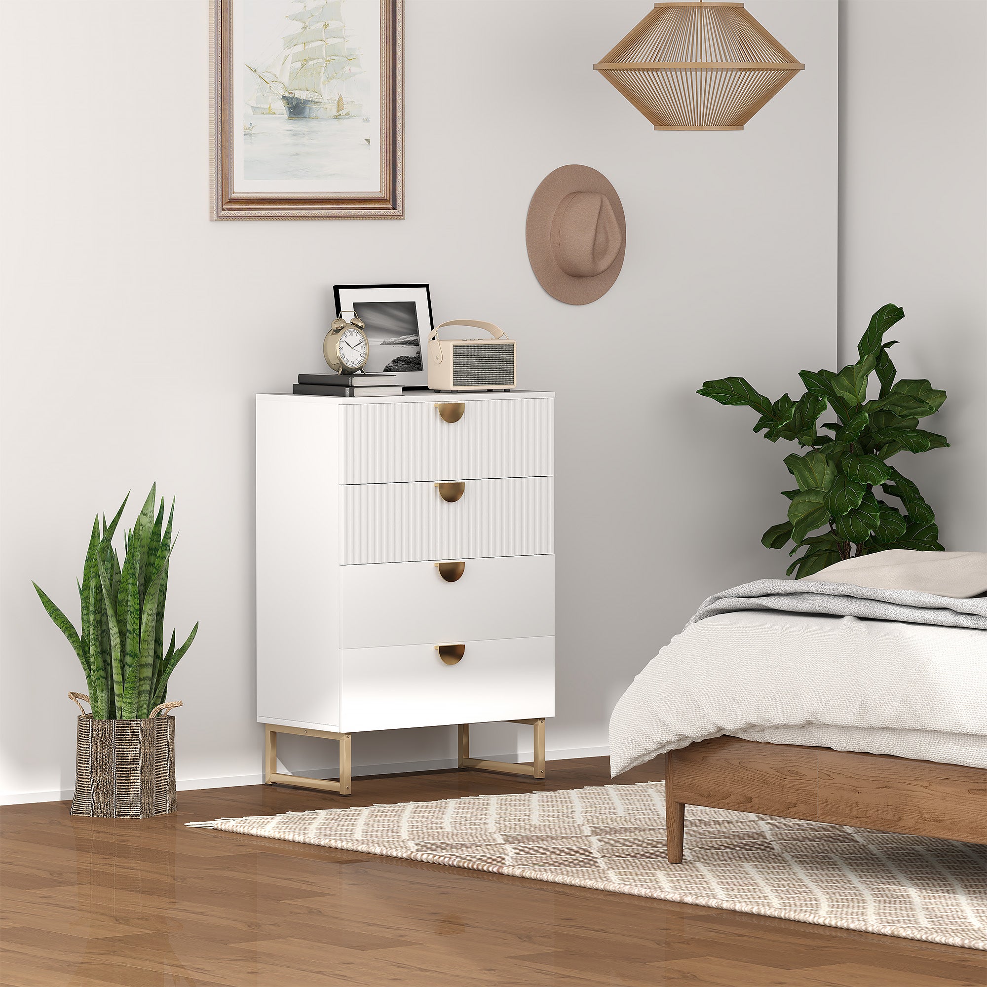 Elegant Chest of Four Drawers - White