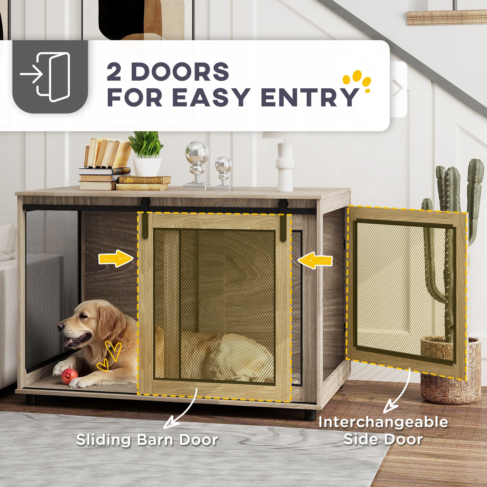 Extra Large Dog Crate Furniture with Sliding Door 118x75.5x82cm - Walnut Brown