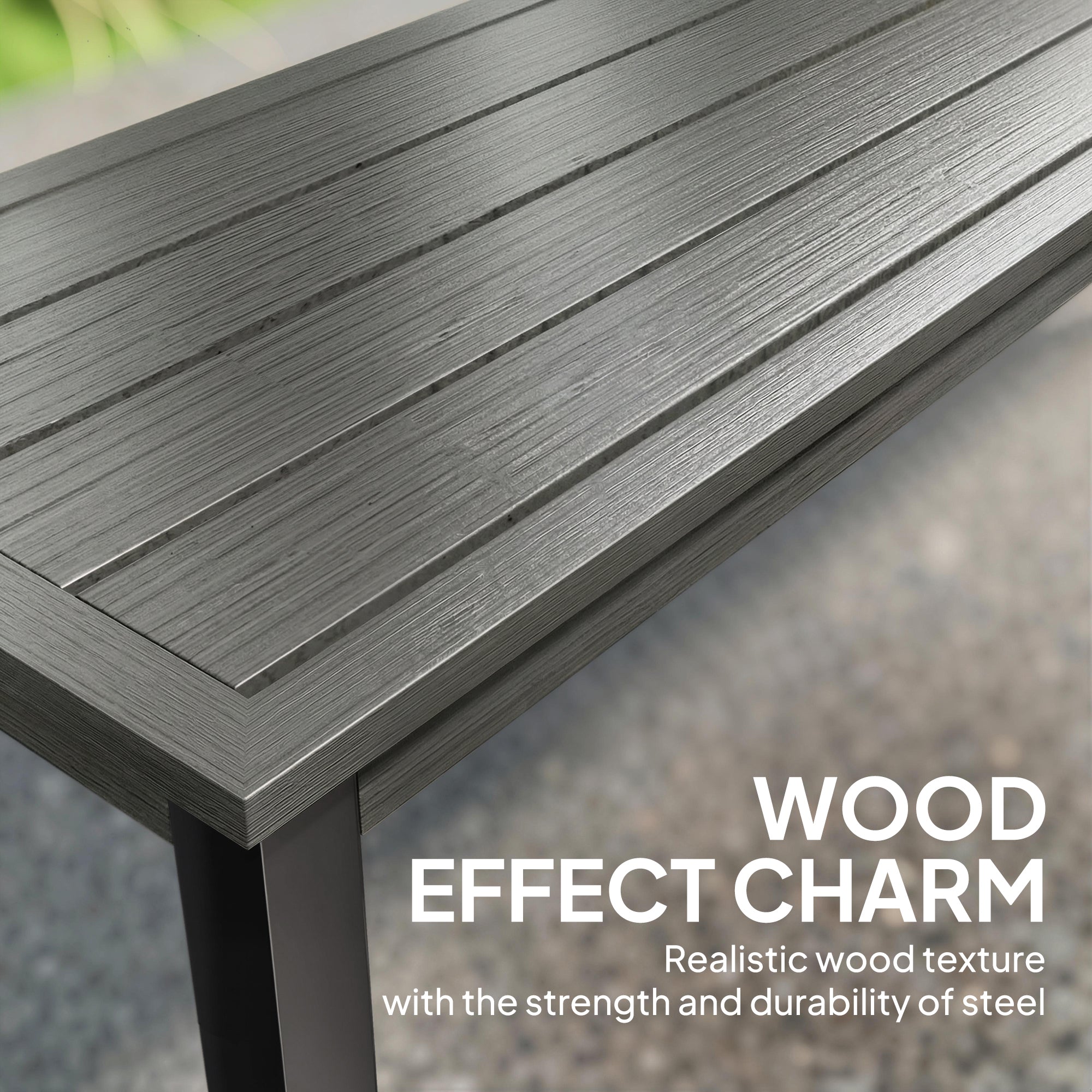 2 Seater Garden Bench, Outdoor Bench Loveseat with Wood-Effect Slatted Seat and Steel Frame for Patio, Park, Grey
