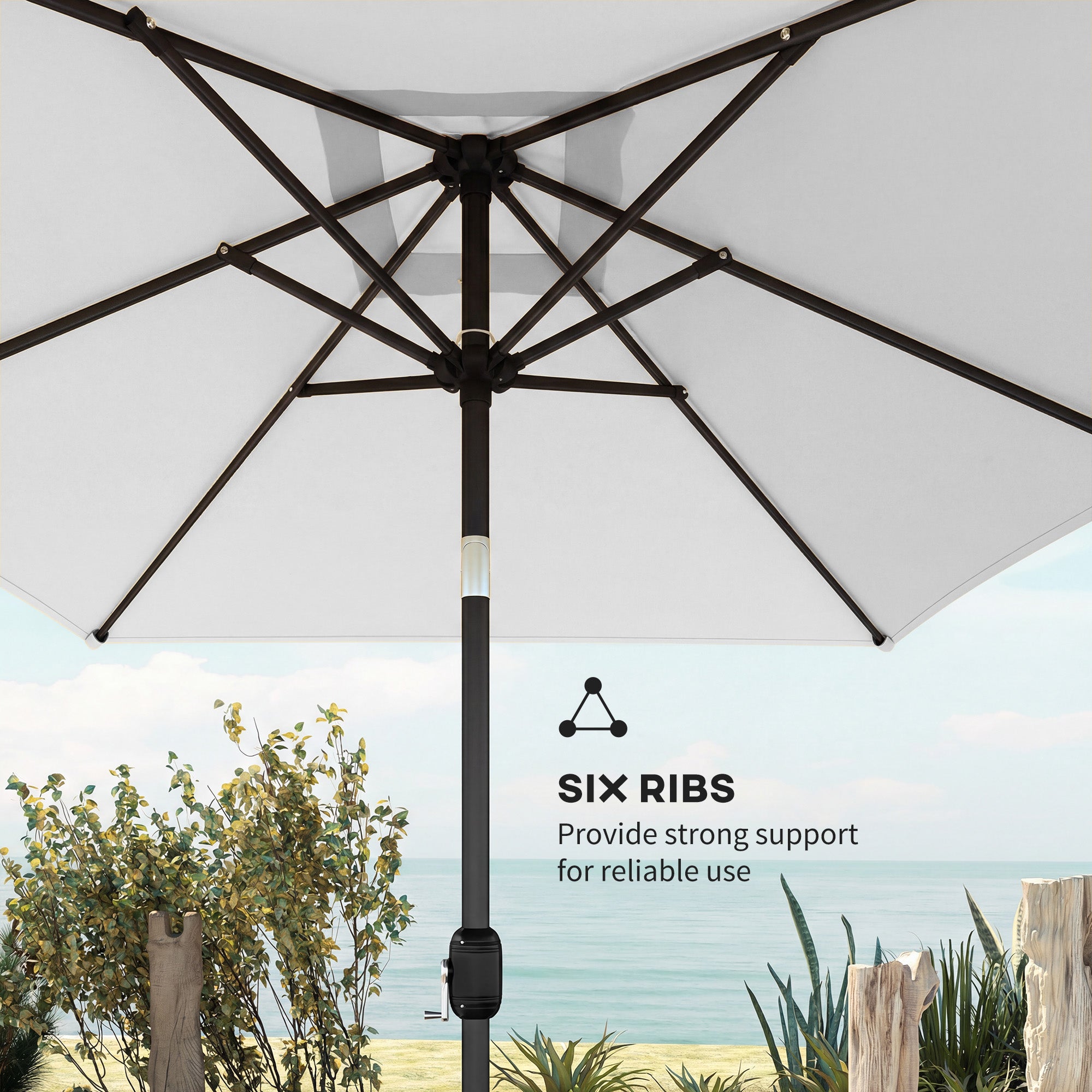 Garden Parasol, Parasol Umbrella with Crank Handle, Tilt Function, Polyester Canopy, Cream White