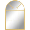 Modern Arched Wall Mirror 91 x 60 cm with Grid Frame - Gold Tone