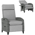 Outdoor Recliner Chair with Adjustable Backrest, Footrest, Cushion & Side Tray - Light Grey