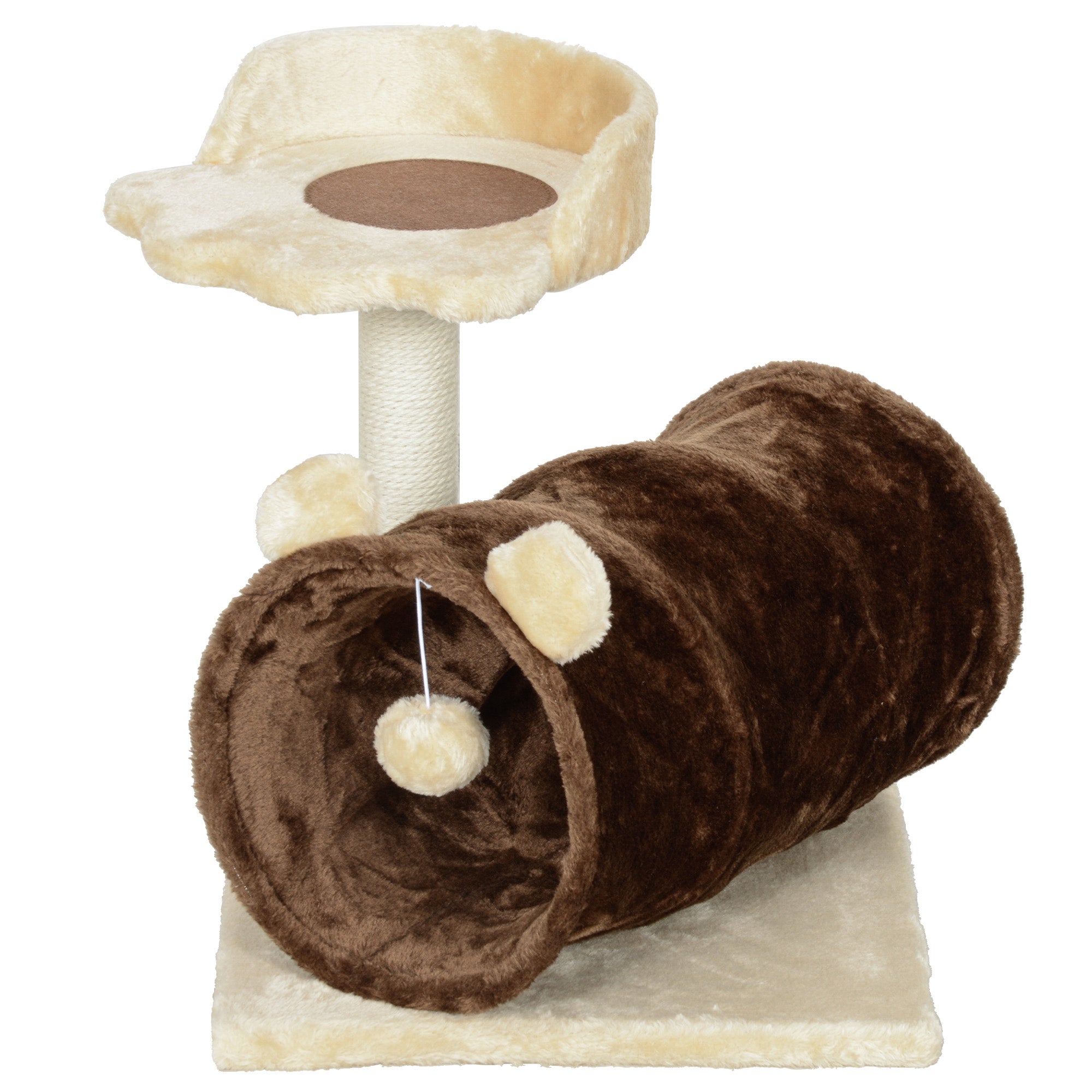 47cm Small Cat Tree w/ Scratching Post, Bed, Cat Tunnel, Toy Ball, Dark Brown