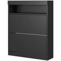 16 Pair Shoe Storage Cabinet with Flip Doors - High Gloss Black
