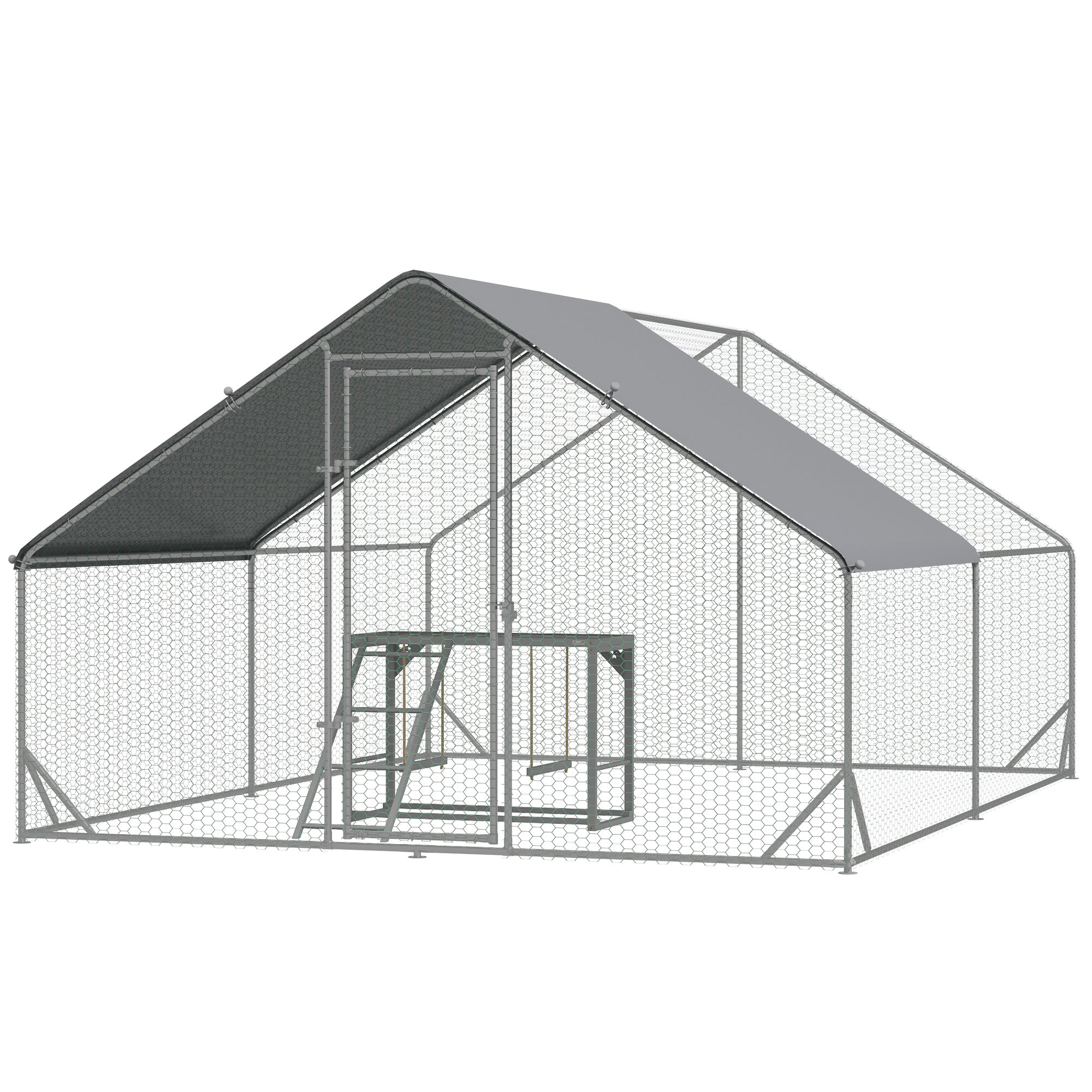 Walk In Chicken Run with Chicken Activity Shelf and Cover, 3 x 4 x 2m