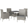 Five-Pieces Rattan Outdoor Dining Set with Cushions - Light Grey