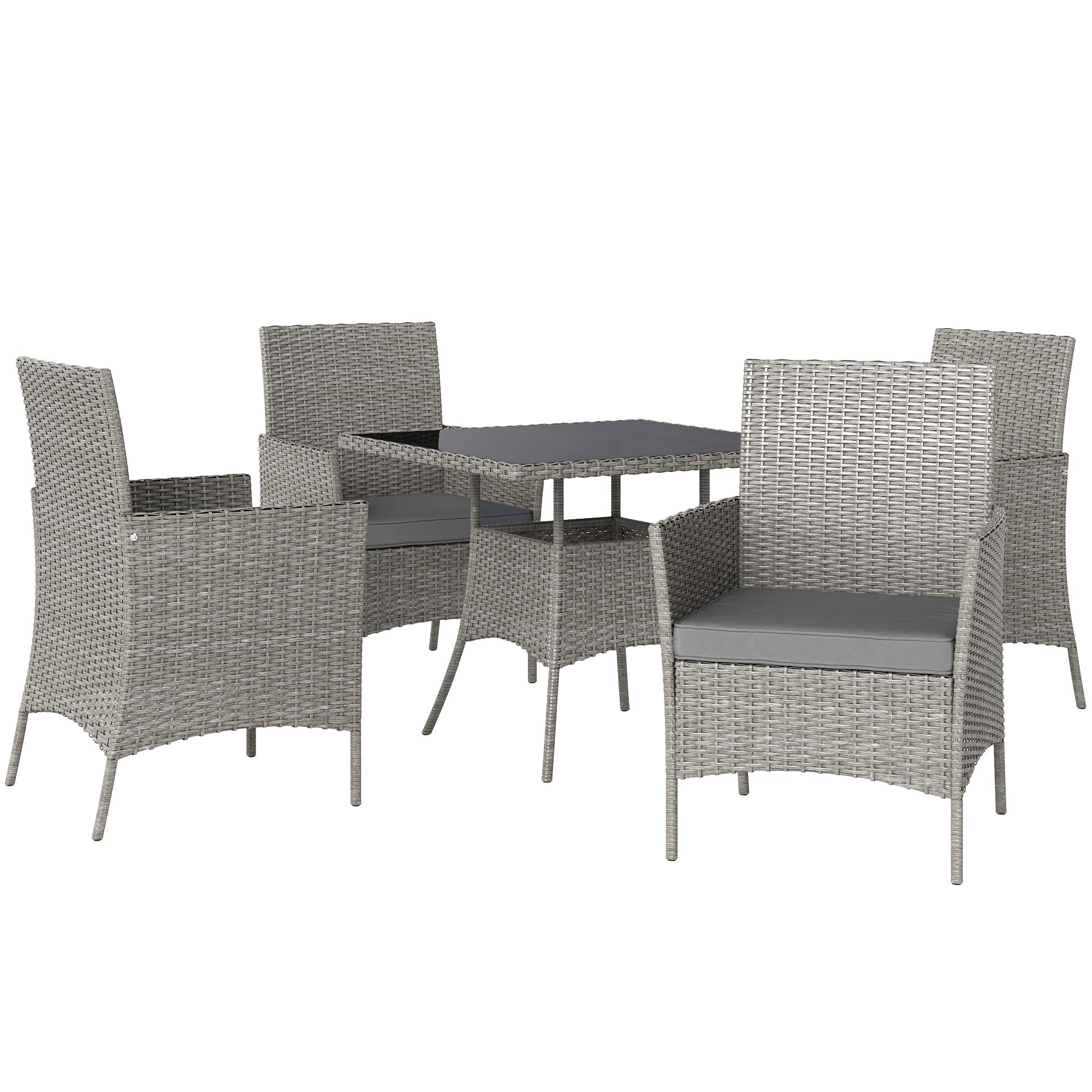 Five-Pieces Rattan Outdoor Dining Set with Cushions - Light Grey