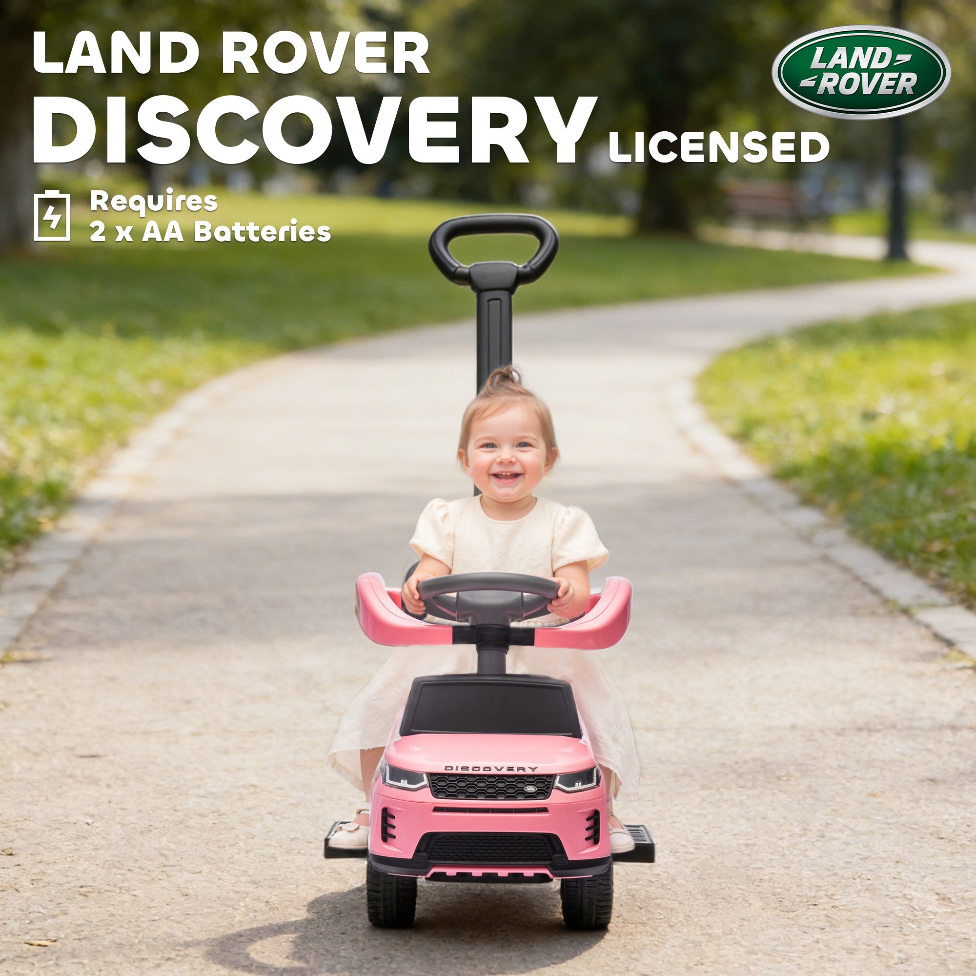 Land Rover Discovery Licensed Baby Push Car, 2-in-1 Ride on Car with Push Handle and Safety Guardrail, Pink
