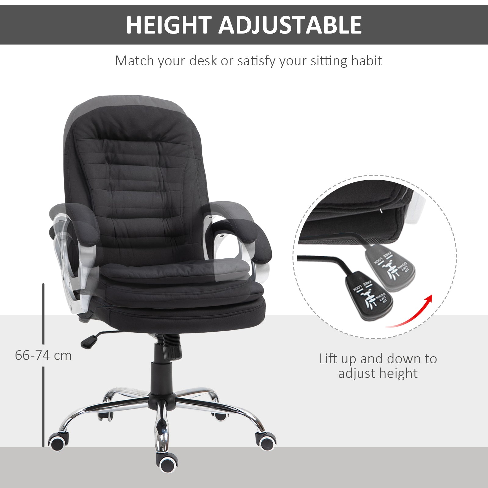 Ergonomic Office Chair Task Chair for Home with Arm, Swivel Wheels, Linen Fabric, Black