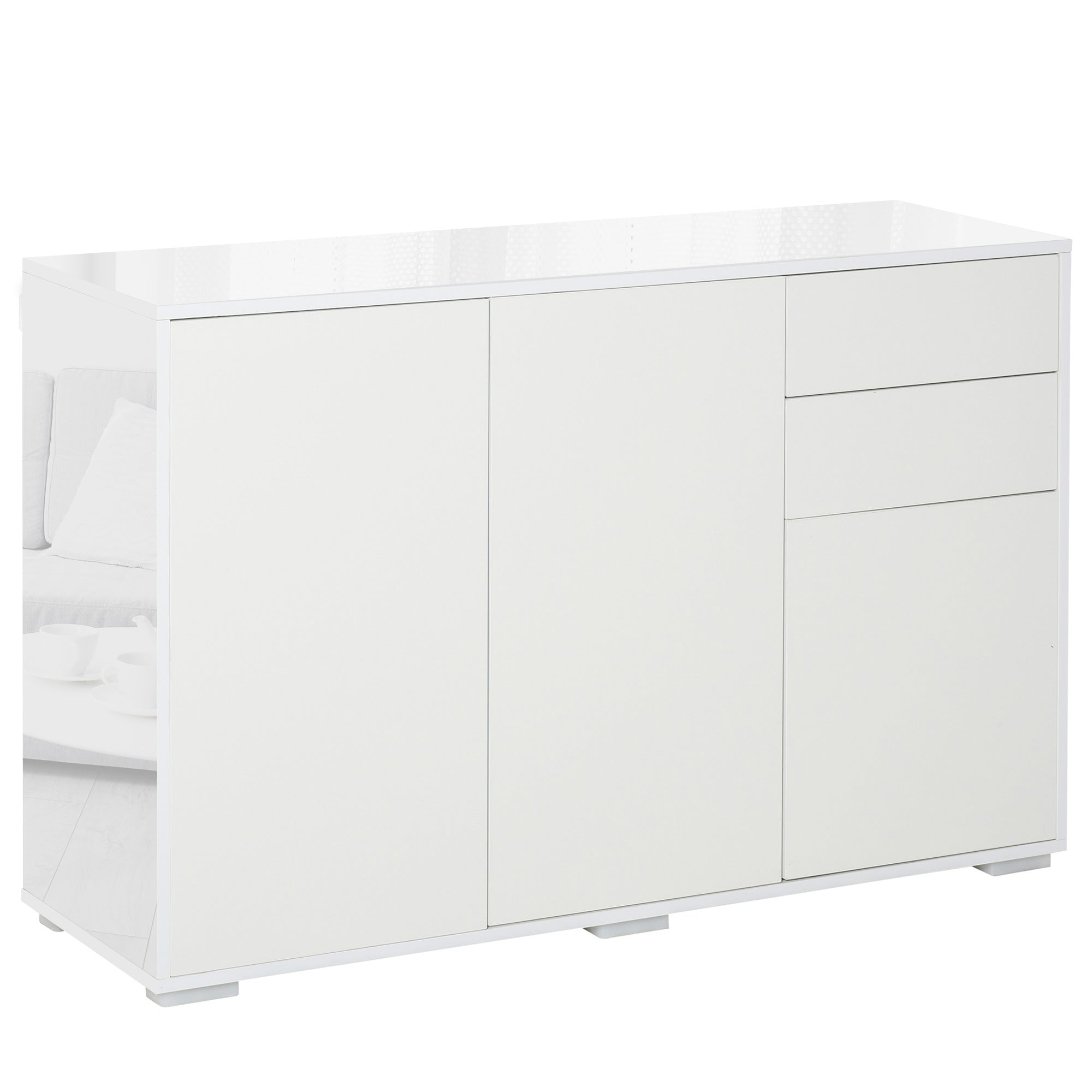 High Gloss Frame Sideboard, Side Cabinet, Push-Open Design with 2 Drawer for Living Room, Bedroom, White