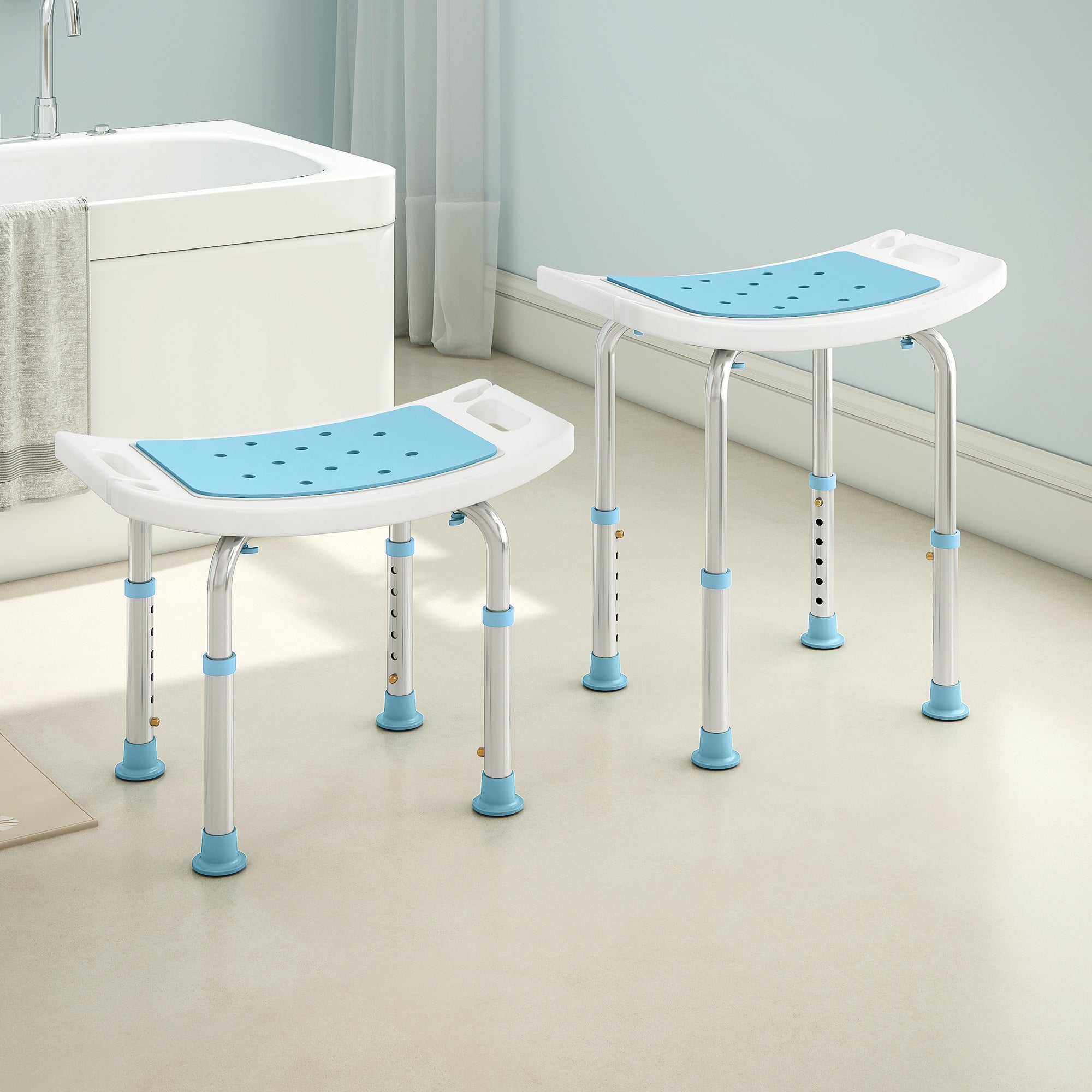 Shower Chair, Adjustable Height Shower Stool with Aluminium Frame and Non-Slip Feet, Bathtub Stool Seat with Padded Seat for Elderly Disabled Handicap, Turquoise