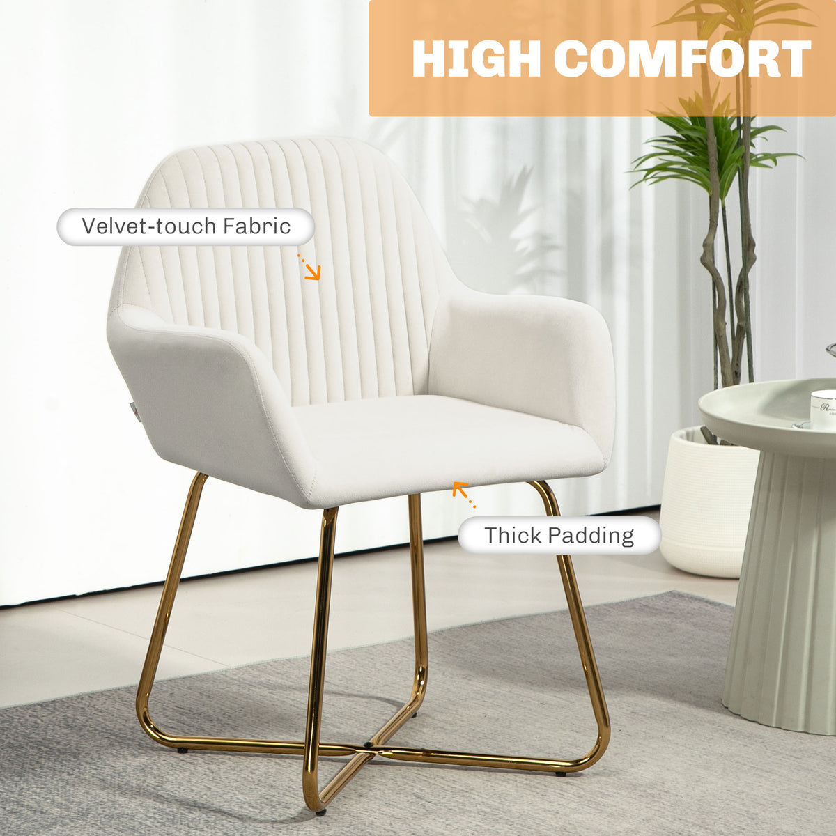 Modern Upholstered Arm Accent Chair with Metal Base - Cream White
