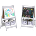 3 in 1 Kids Easel with Paper Roll and Storage Baskets for Ages 3-8 - Grey