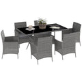7-Piece 6-Seater Rattan Garden Dining Set with Cushions and Rectangular Glass Table - Charcoal Grey