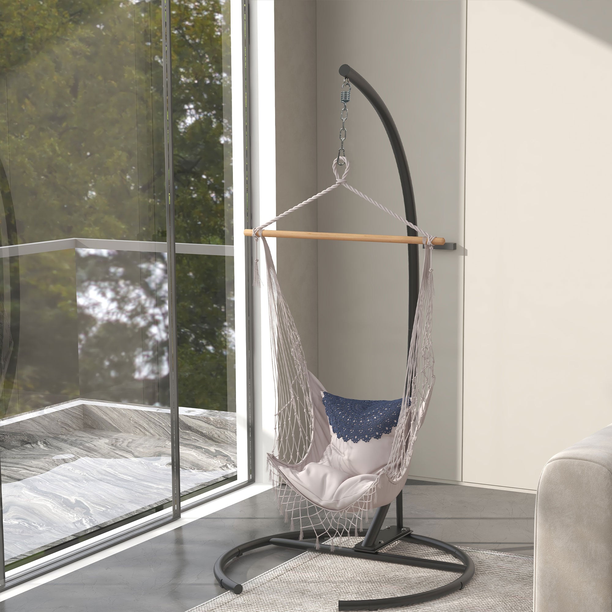 Hanging Hammock Chair Stand with Round Base, C Hanging Swing Stand Frame for Swing/Egg/Hammock Chair, Indoor & Outdoor, Heavy Duty 330 lbs, Black