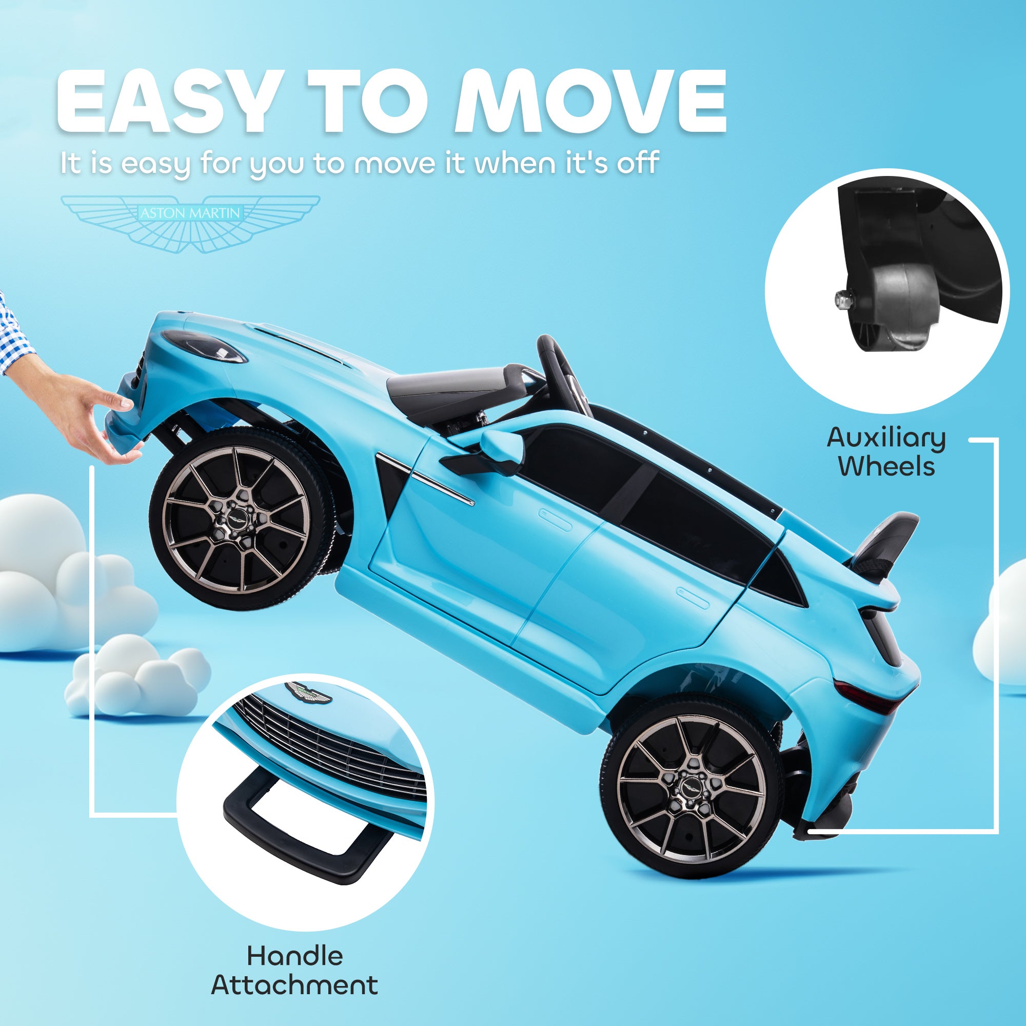 Aston Martin DBX Licensed Battery Powered Kids Electric Car, 12V Kids Ride on Car w/ Lights, Music Horn, Blue
