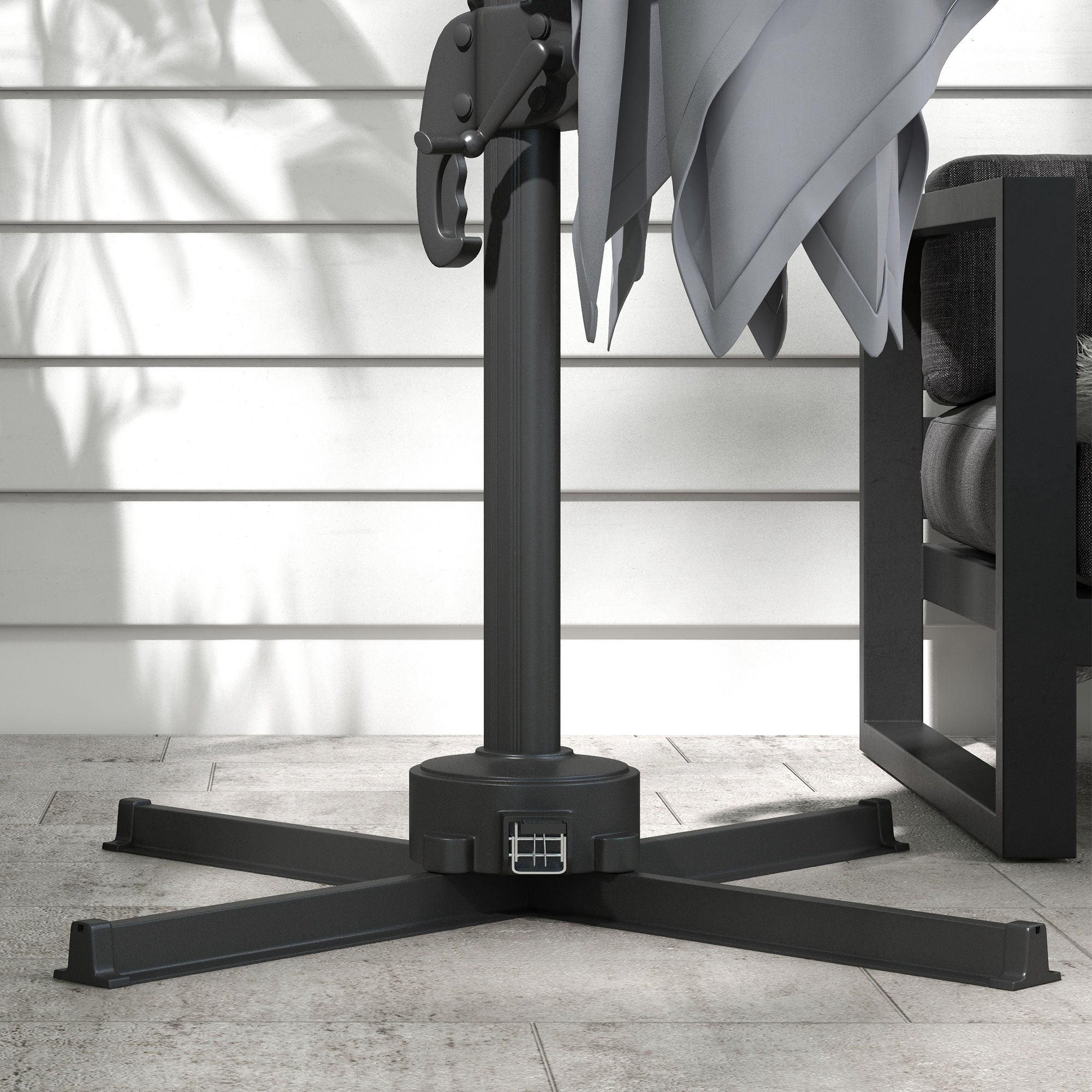 3(m) Adjustable Cantilever Parasol with Base, Solar LED Lights, Light Grey