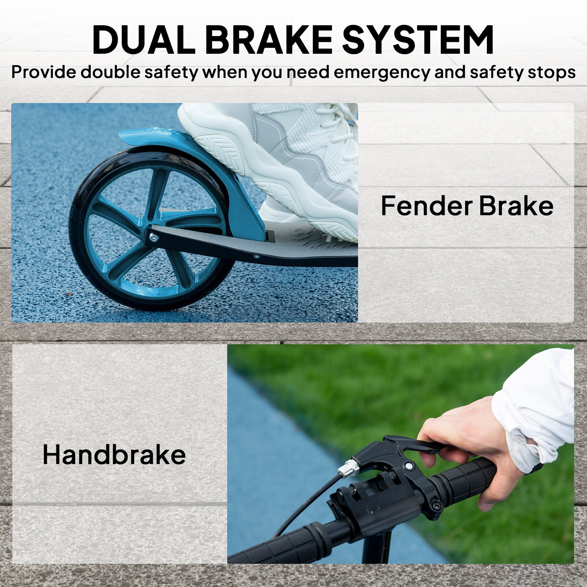 One-click Folding Kick Scooter for 14+ w/ Adjustable Handlebar, Push Scooter with Kickstand, Dual Brake System, Blue