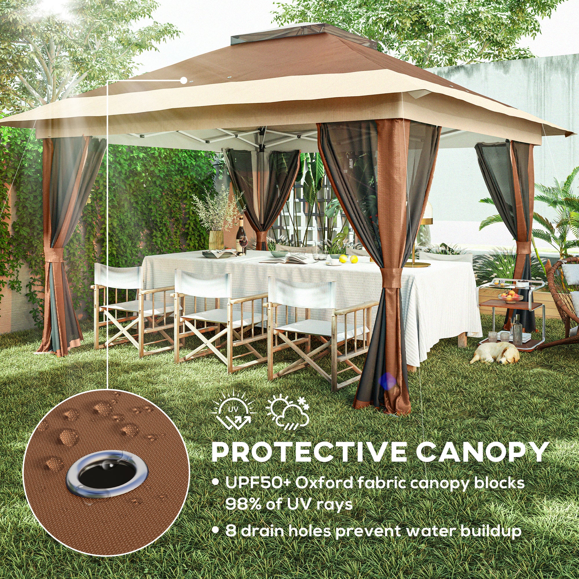 3.6m Pop-Up Gazebo with UPF50+ Canopy and Mesh Lining - Brown
