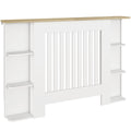 Radiator Cover with Open Storage Shelves, Vertical Slatted Cabinet Shelf Heater Cover for Living Room, Hallway, Medium, White