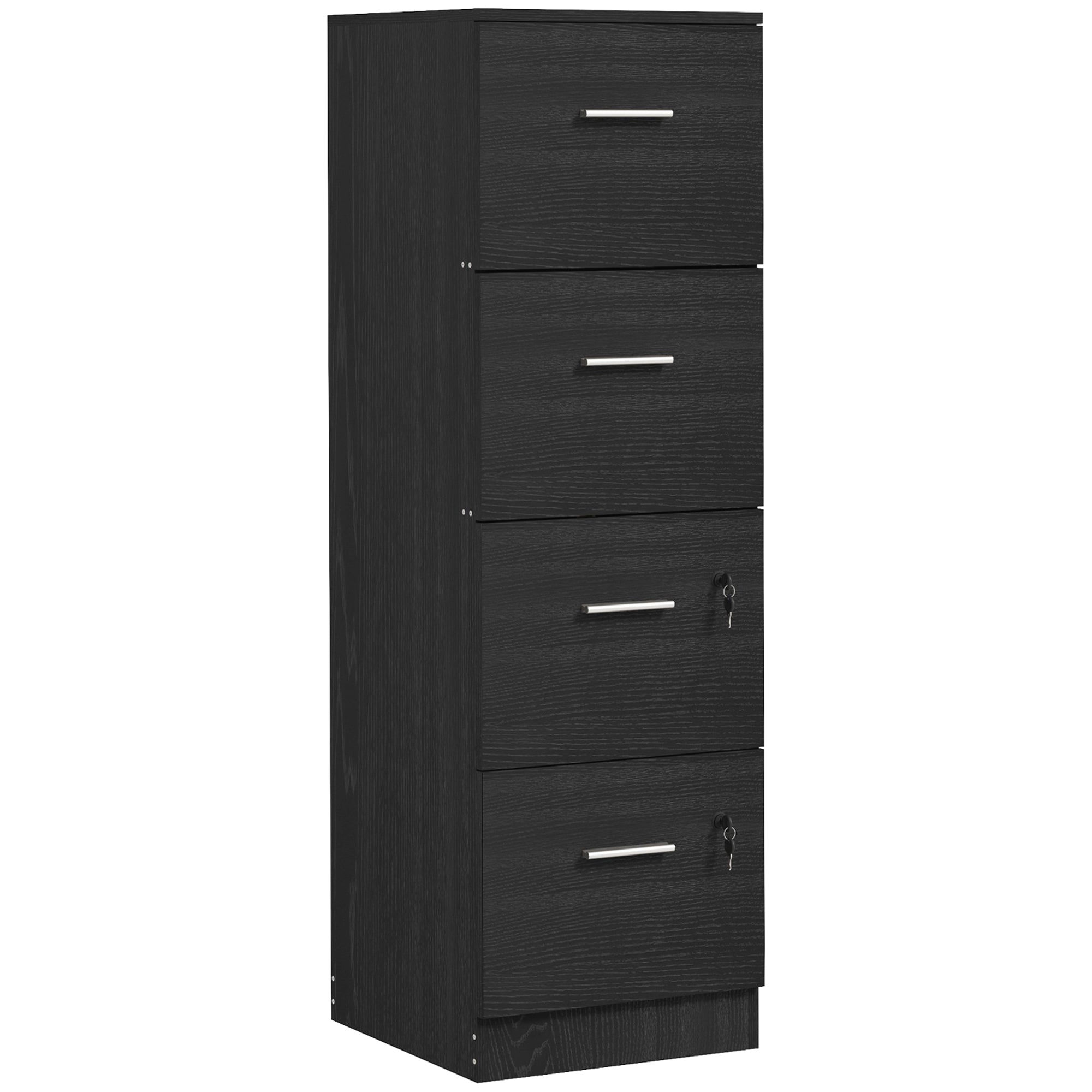 Four-Drawer Lockable Filing Cabinet - Black Wood Effect