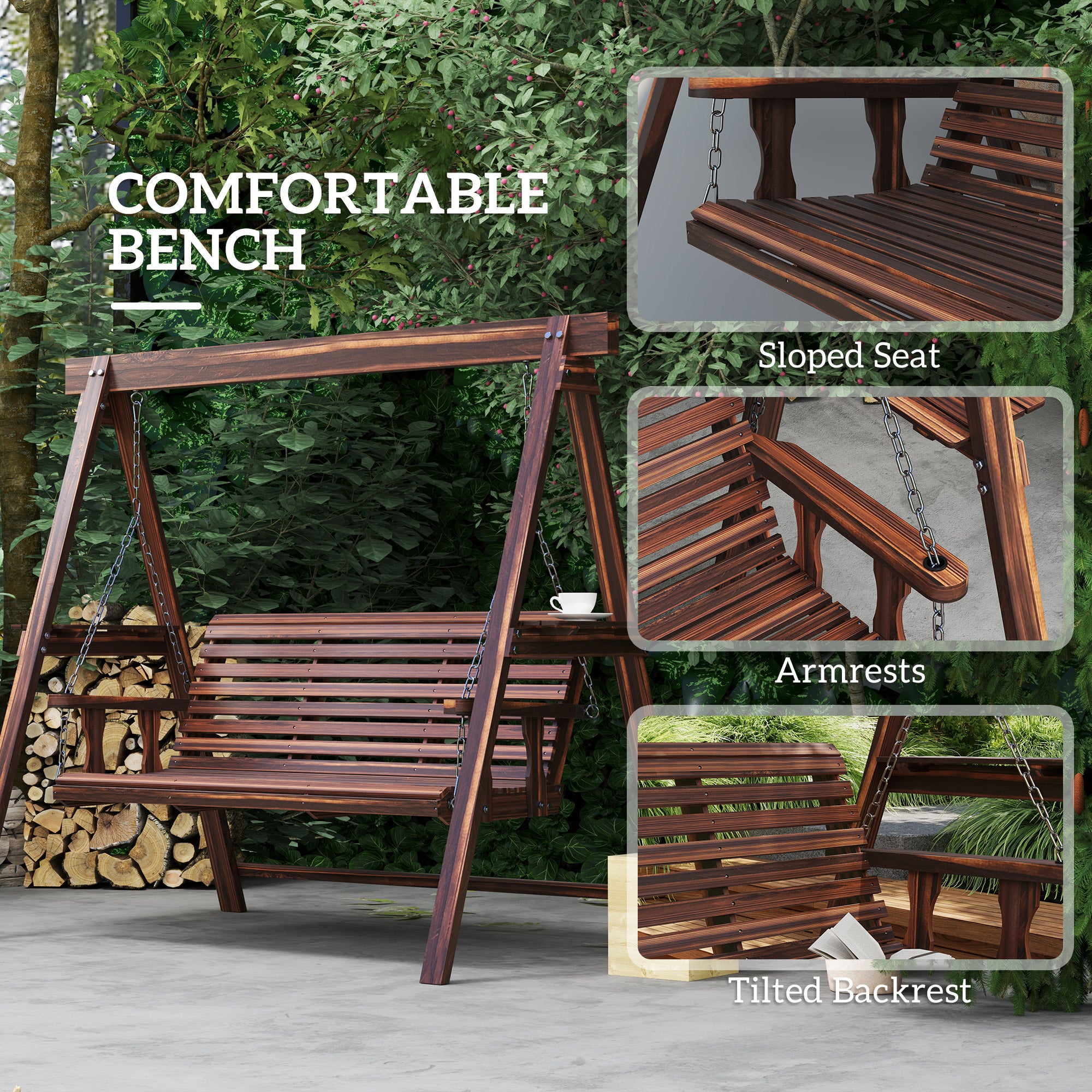 Three-Seater Wooden Swing Bench