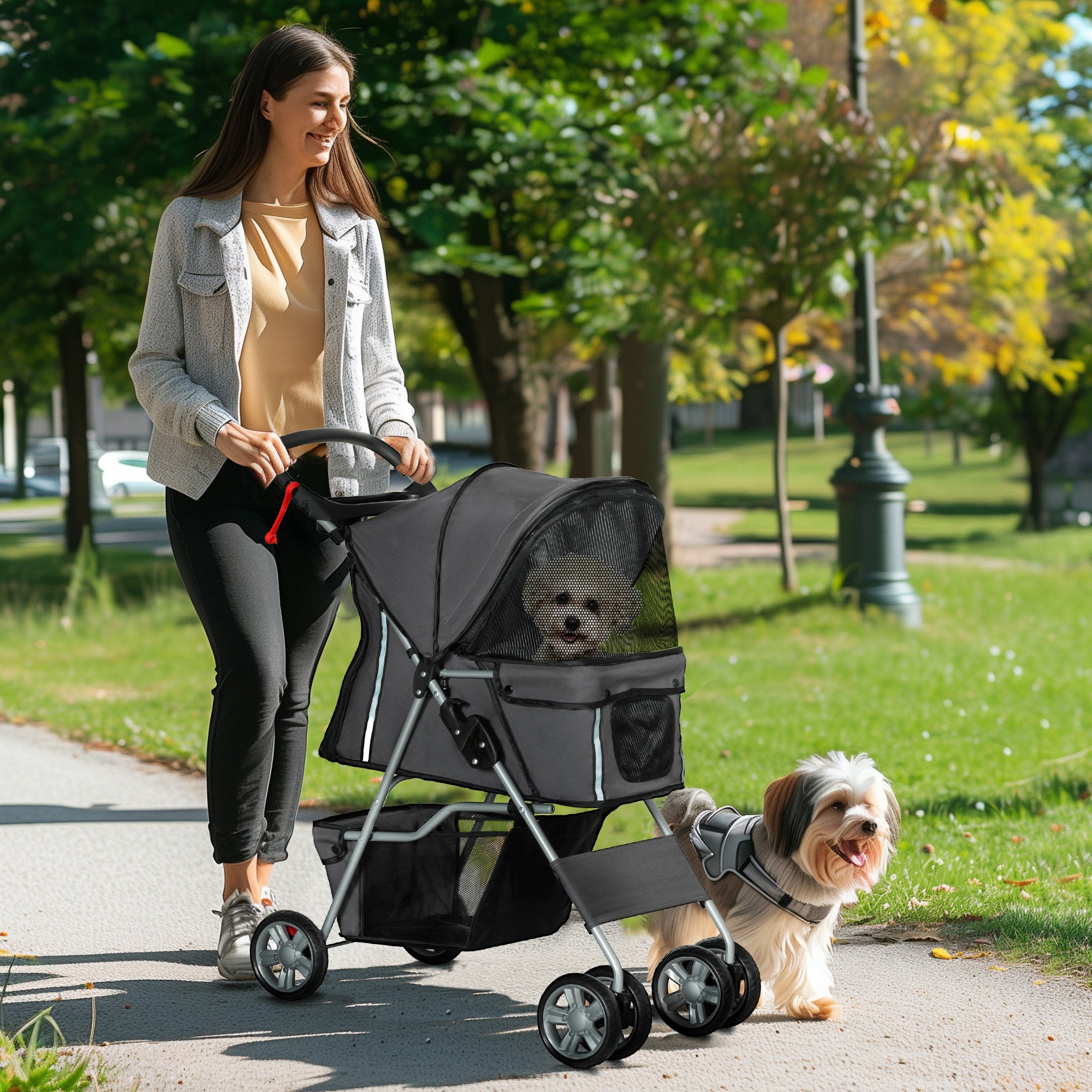 Foldable Pet Stroller for Small and Miniature Dog, Dark Grey