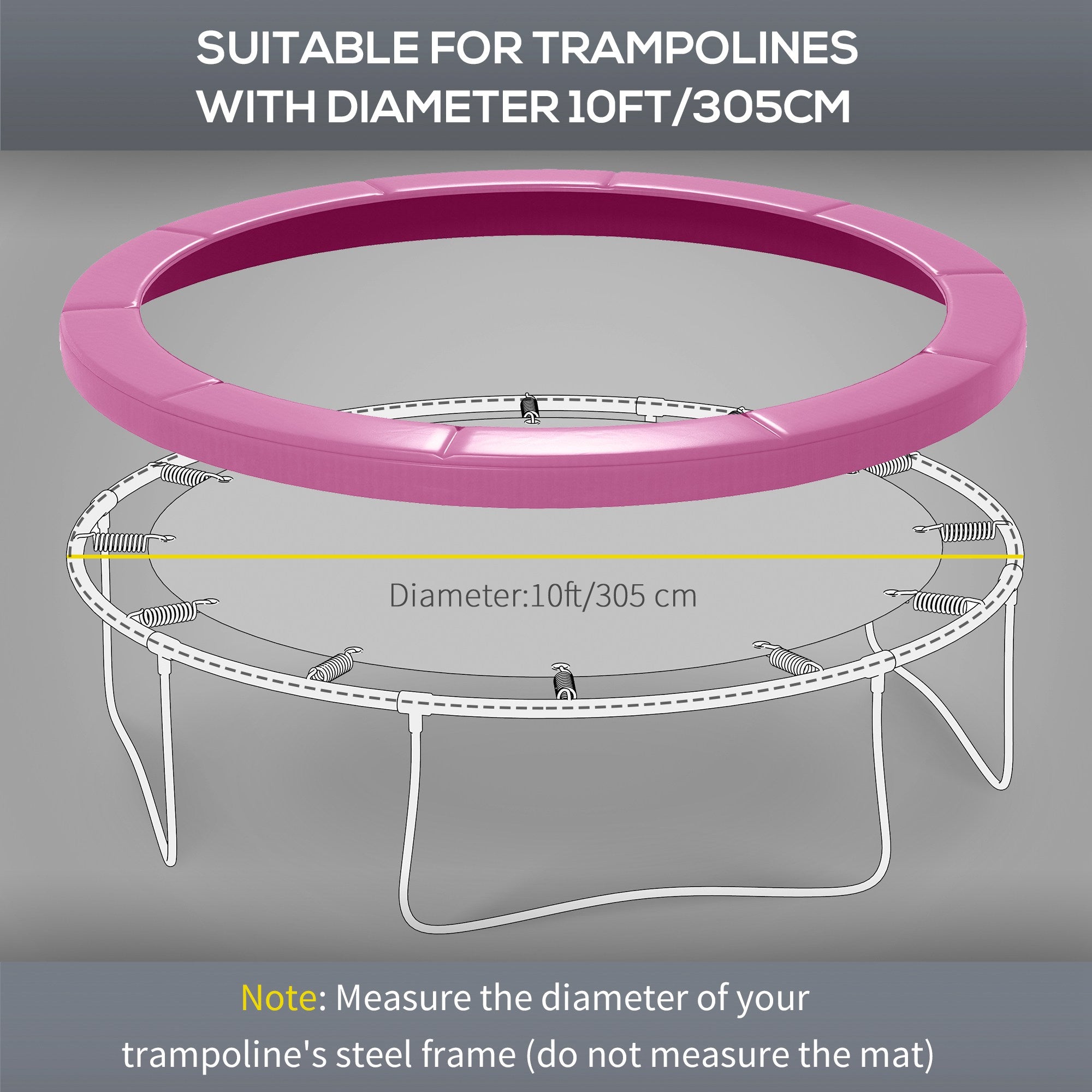 10FT Trampoline Spring Cover, Plastic Trampoline Pad Replacement with Elastic Cord, Waterproof, UV Resistant and Tear-Resistant, Pink