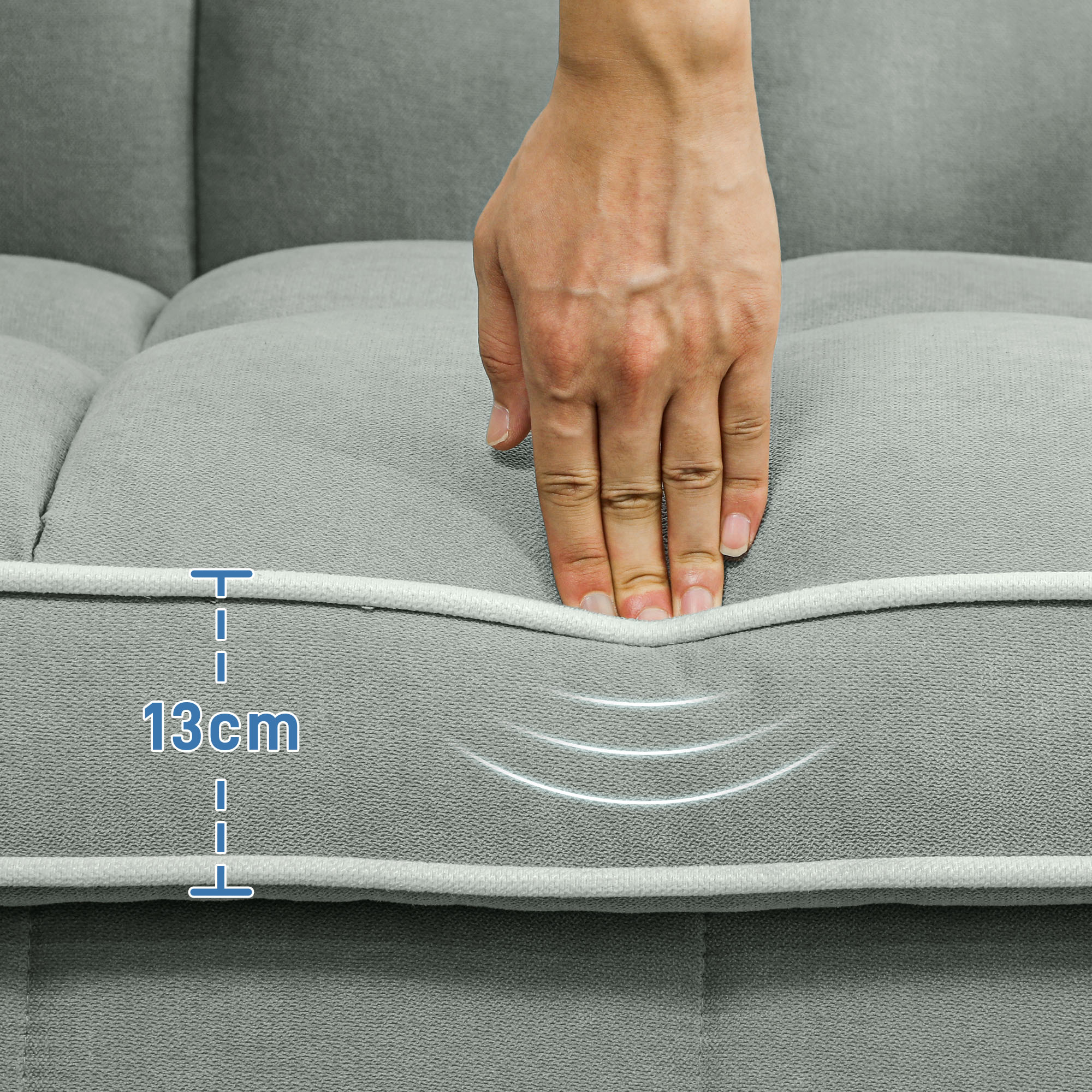 Two-Seater Linen-Look Sofa Bed with Recliner and Storage Pockets - Light Grey