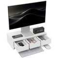 Monitor Stand Riser with 3 Drawers for Laptop, PC, Small Printer 51x24x13cm - White