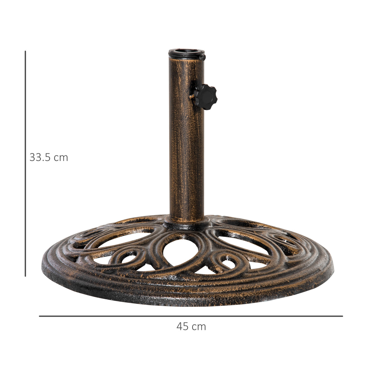 11.5 kg Cast Metal Round Patio Umbrella Base Stand, Umbrella Holder for Outdoor, Patio, Garden, Bronze Tone