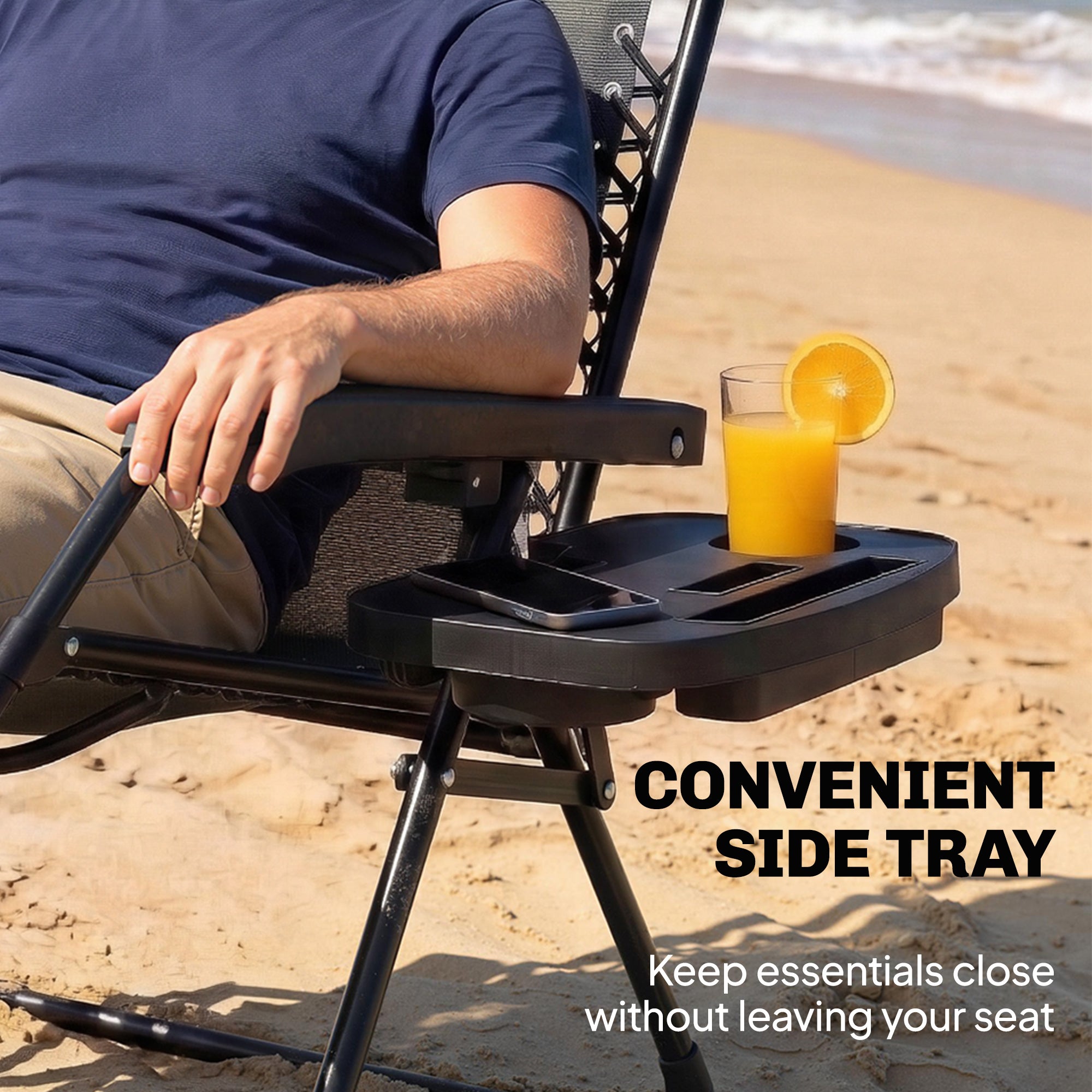 Zero Gravity Chair, Folding Sun Lounger Reclining Garden Chair with Arm Pads, Cushion, Cup Holder, Headrest, Dark Grey