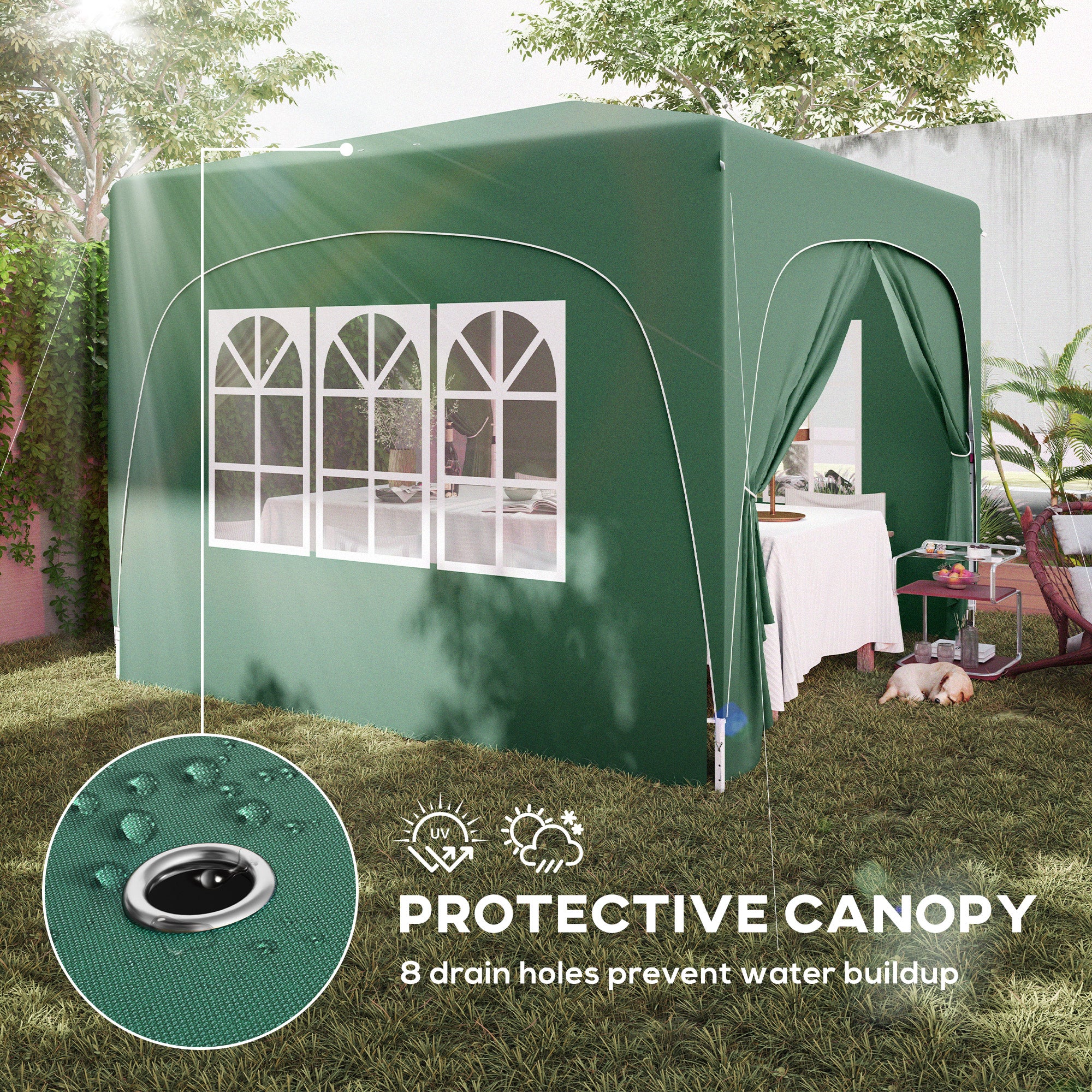 3 x 3m Pop-Up Gazebo Shelter with UPF50+ Canopy - Dark Green