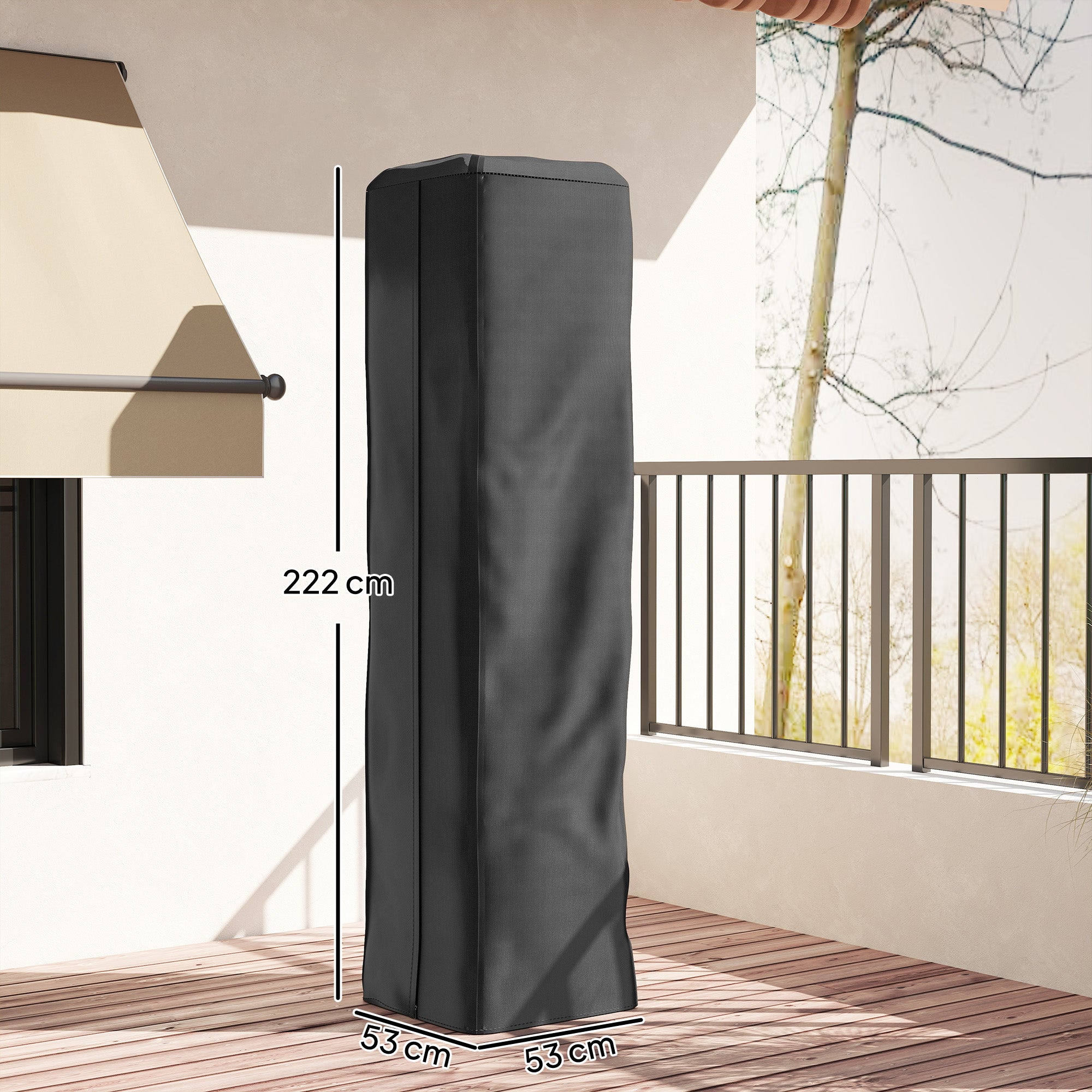 Heavy Duty Gas Pyramid Patio Heater Cover, Full Length Outdoor Heater Cover Protector, UPF 30+ Oxford Fabric with Zipper, Black