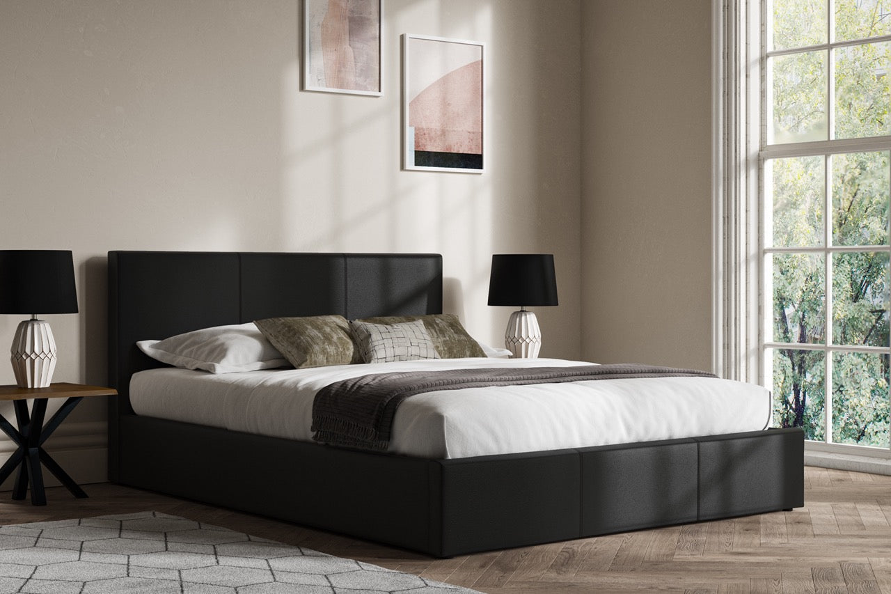 Madrid Faux Leather Ottoman Bed Black - Super King - Bedzy UK modern and affordable home furniture England