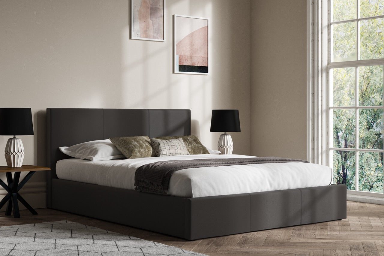 Madrid Faux Leather Ottoman Bed Grey - Small - Bedzy UK modern and affordable home furniture England