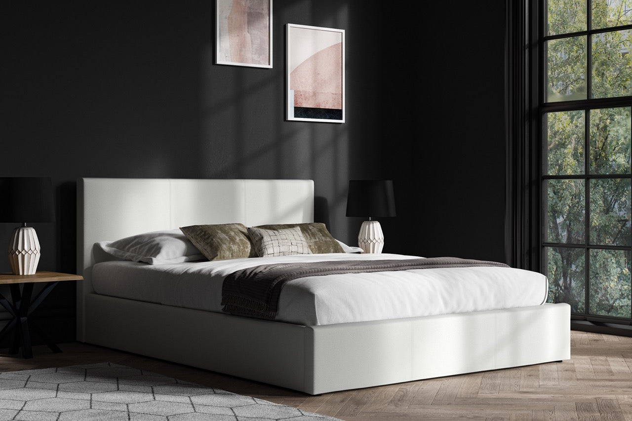 Madrid Faux Leather Ottoman Bed White - Small - Bedzy UK modern and affordable home furniture England