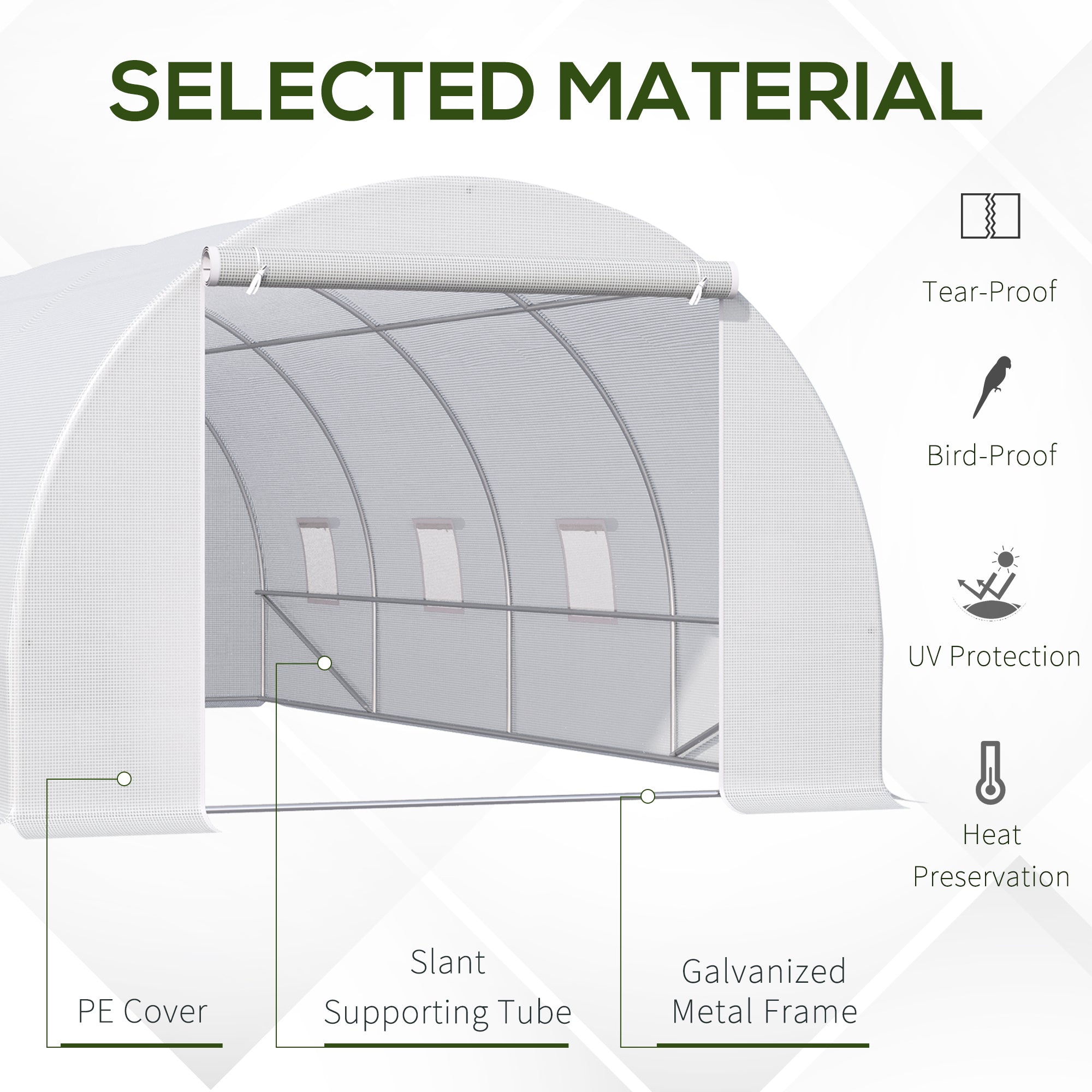 6 x 3 x 2 m Polytunnel Greenhouse, Walk in Polytunnel Tent with Metal Frame, Zippered Door and 8 Windows for Garden and Backyard, White