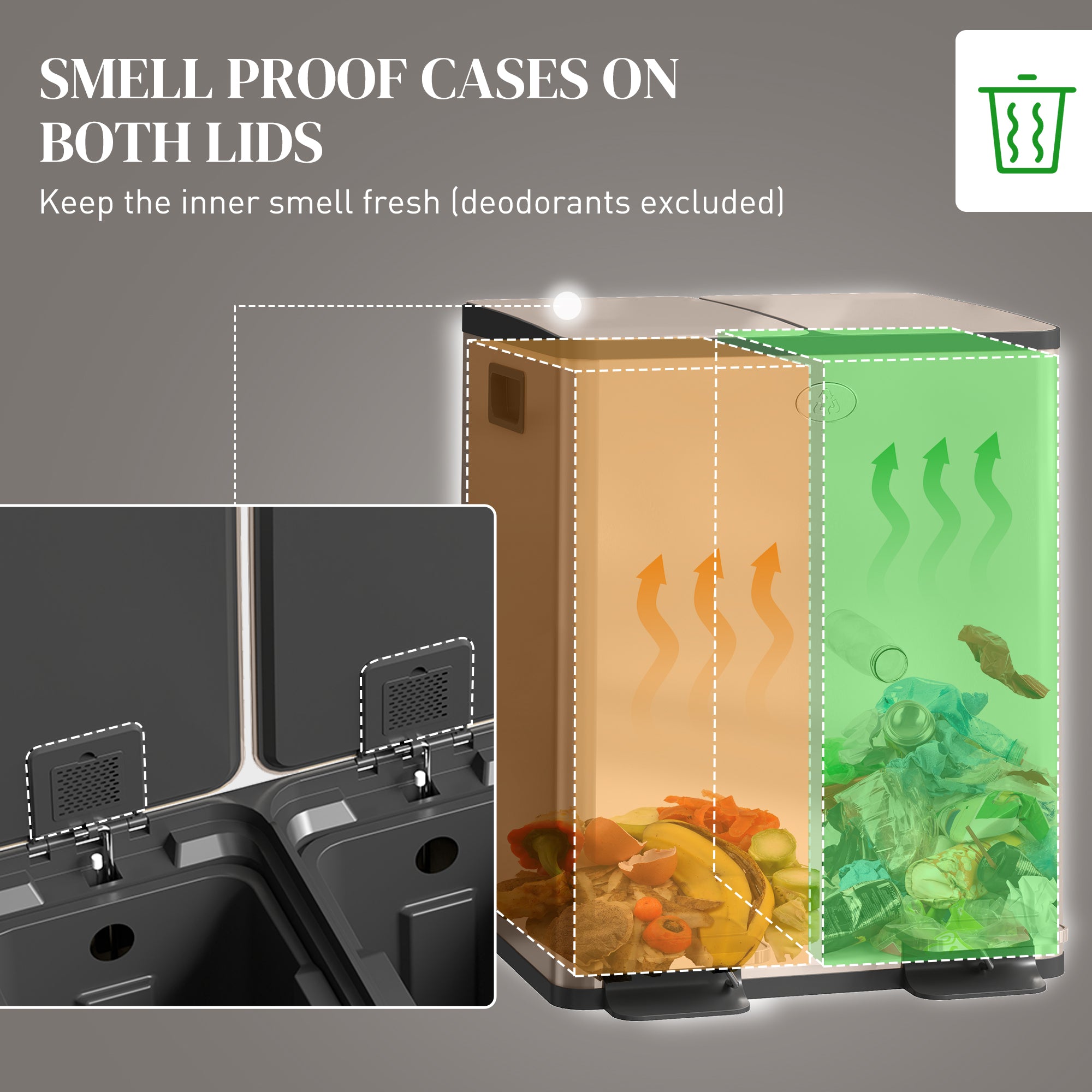 40L Dual Compartment Stainless Steel Bin, with Deodoriser Holders - Gold Tone