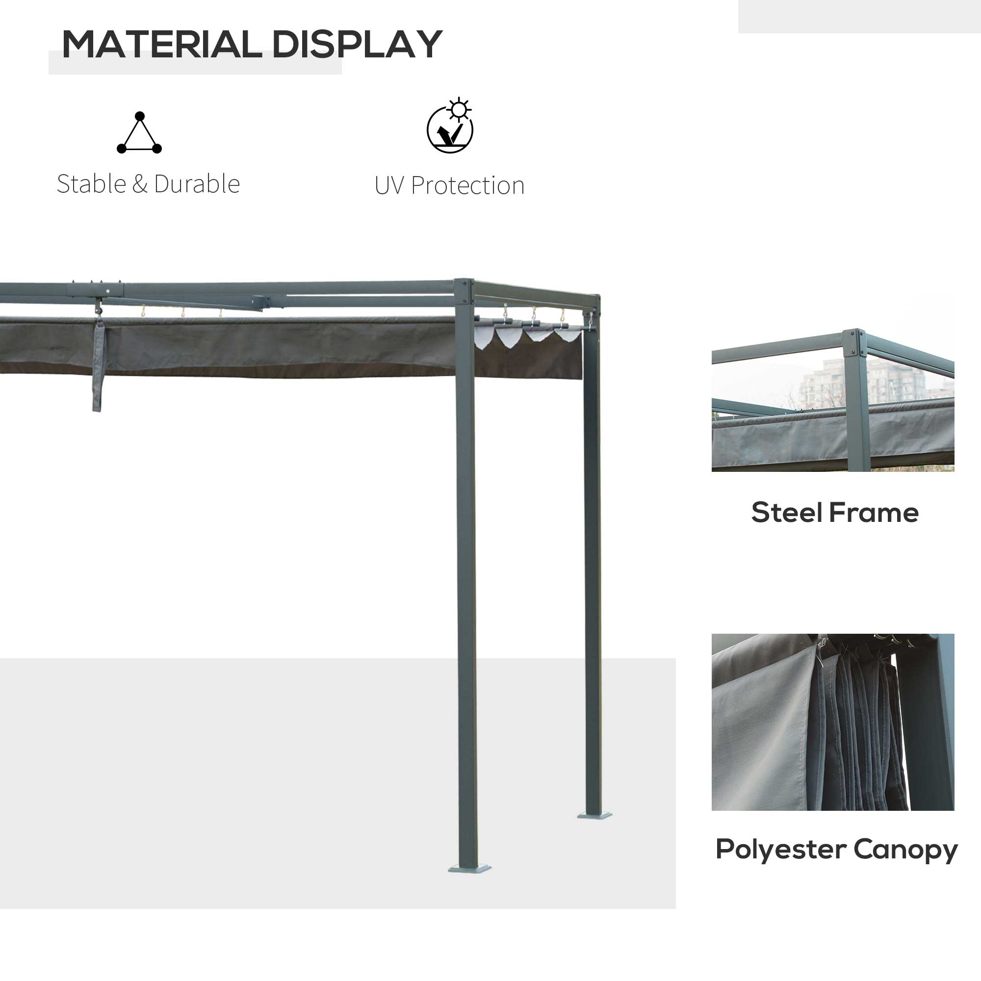 3 x 2m Metal Outdoor Pergola with Retractable Roof, Outdoor Gazebo Canopy Shelter with Drainage Holes for Garden, Patio, Lawn, Grey