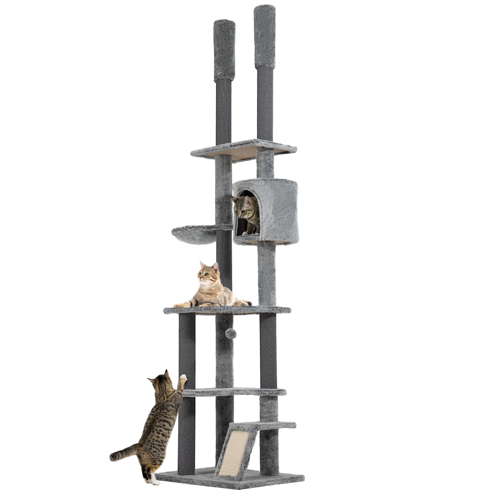 225-255cm Height Floor-to-Ceiling Cat Tree Large Cat Tower w/ Cat Scratching Posts, Ramp, Condo