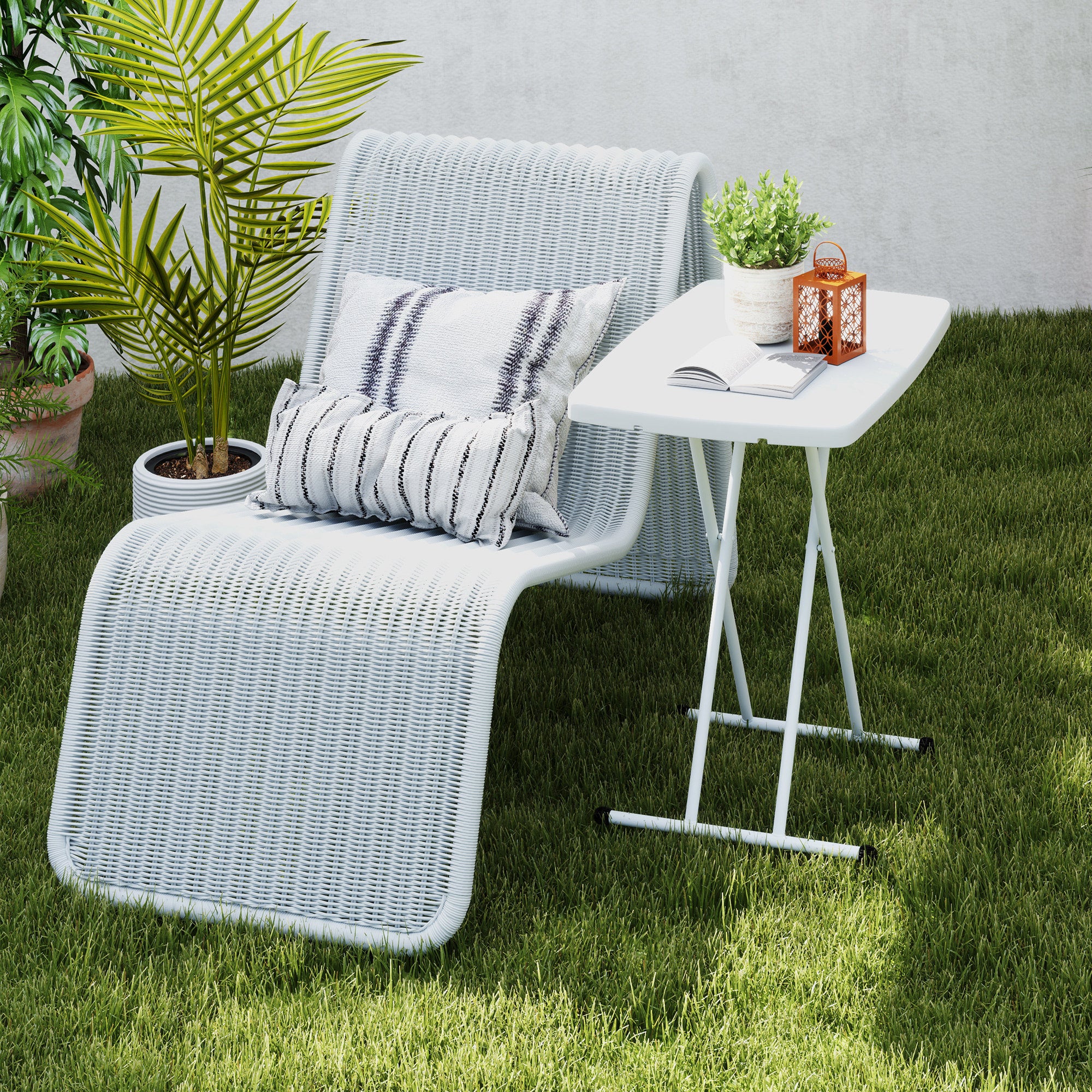 Minimal Folding Outdoor Table With Adjustable Heights - White