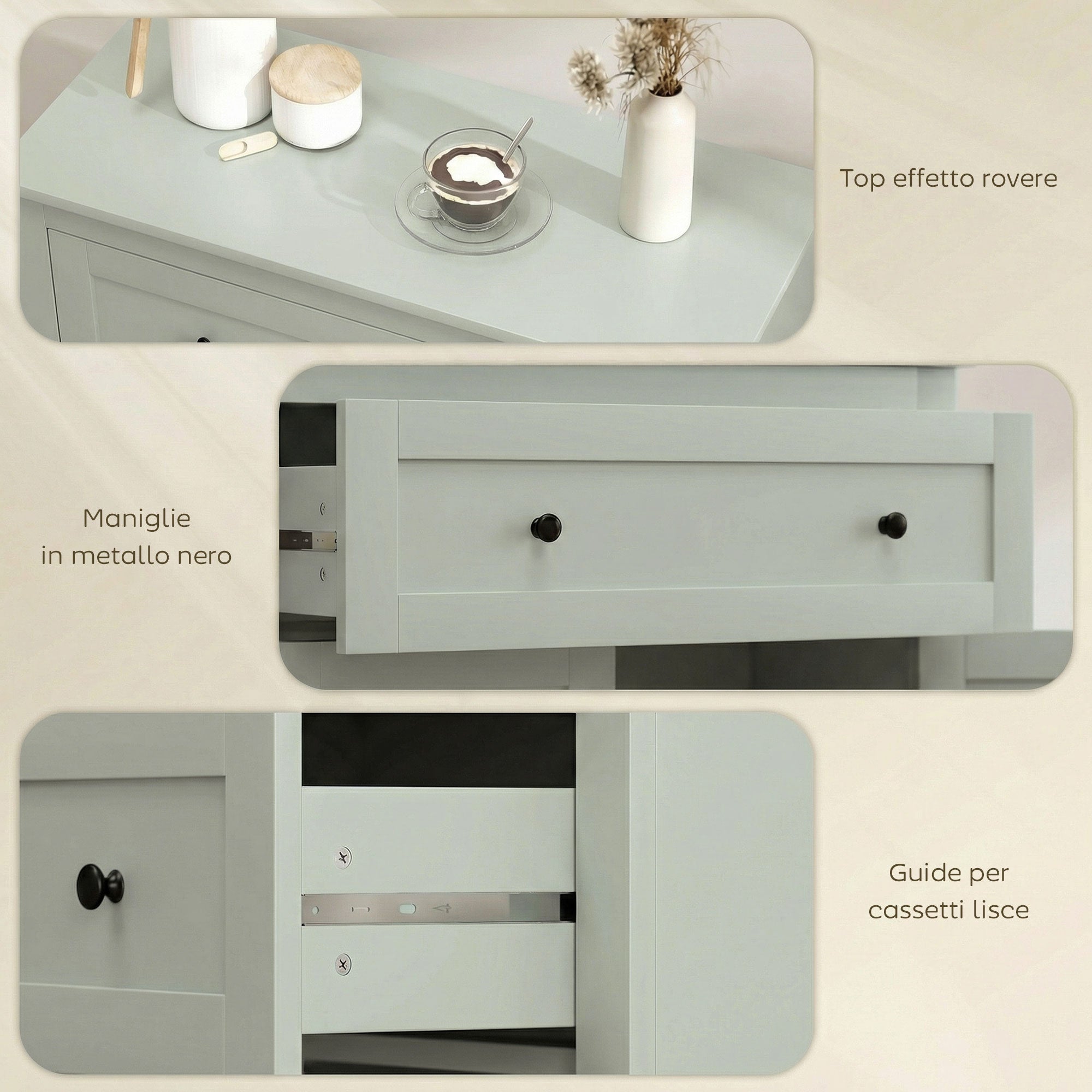 Sideboard Storage Cabinet, Modern Kitchen Cupboard with Adjustable Shelf, Drawer and Double Doors, Green
