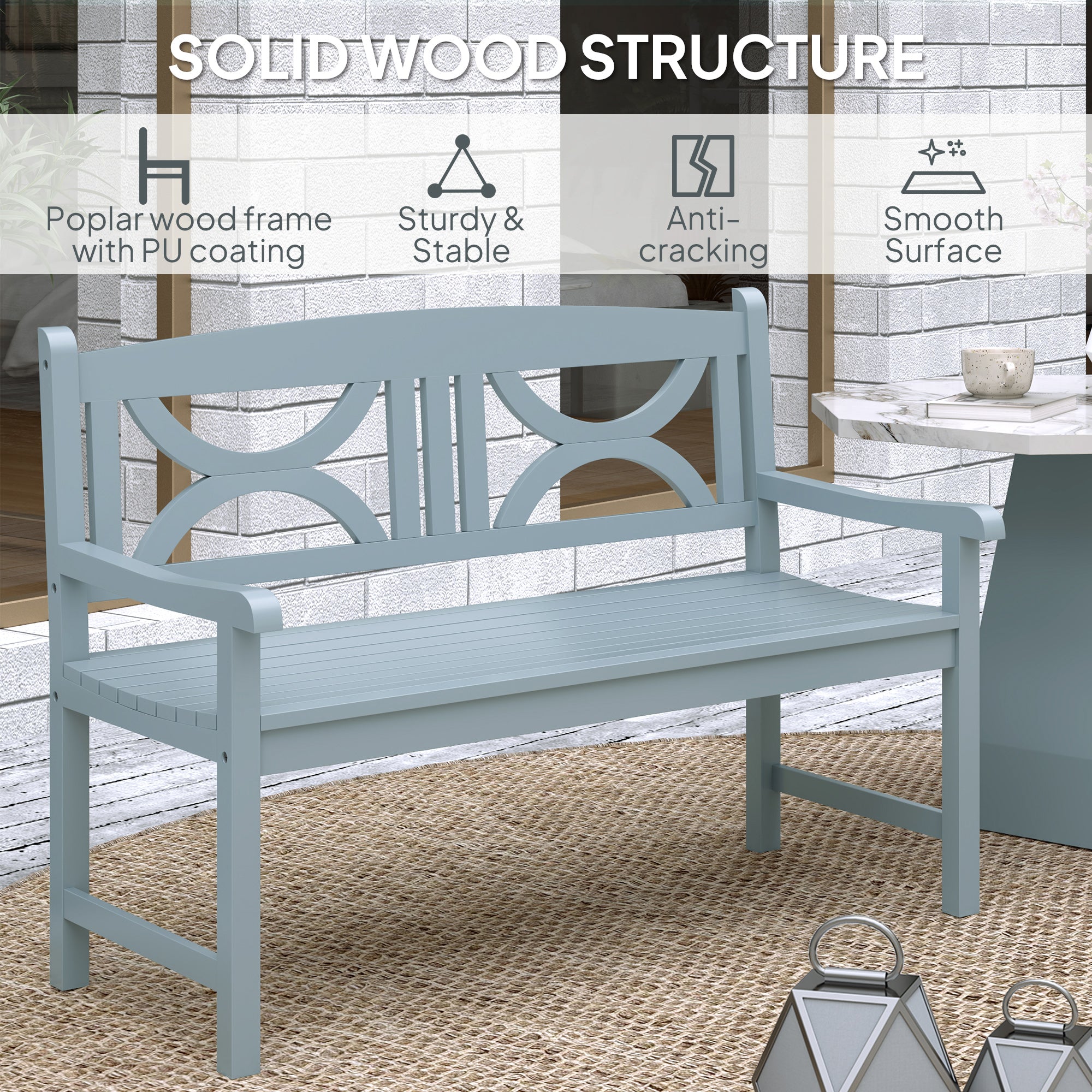 2 Seater Wooden Garden Bench with Armrests - Grey