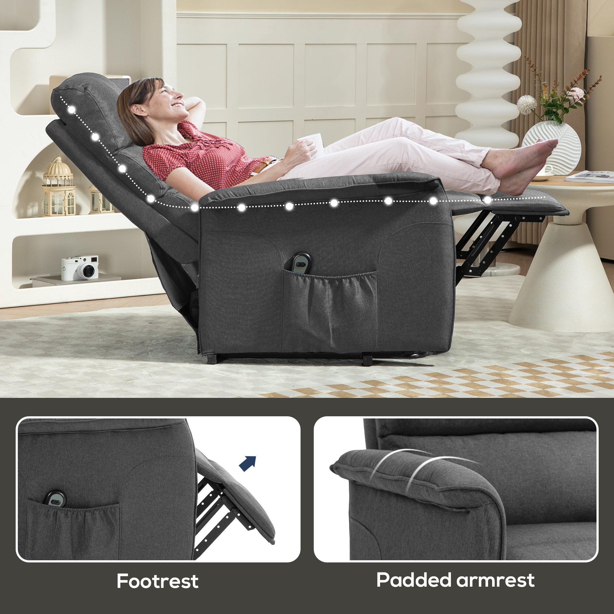 Electric Riser Recline Armchair, with Footrest - Dark Grey