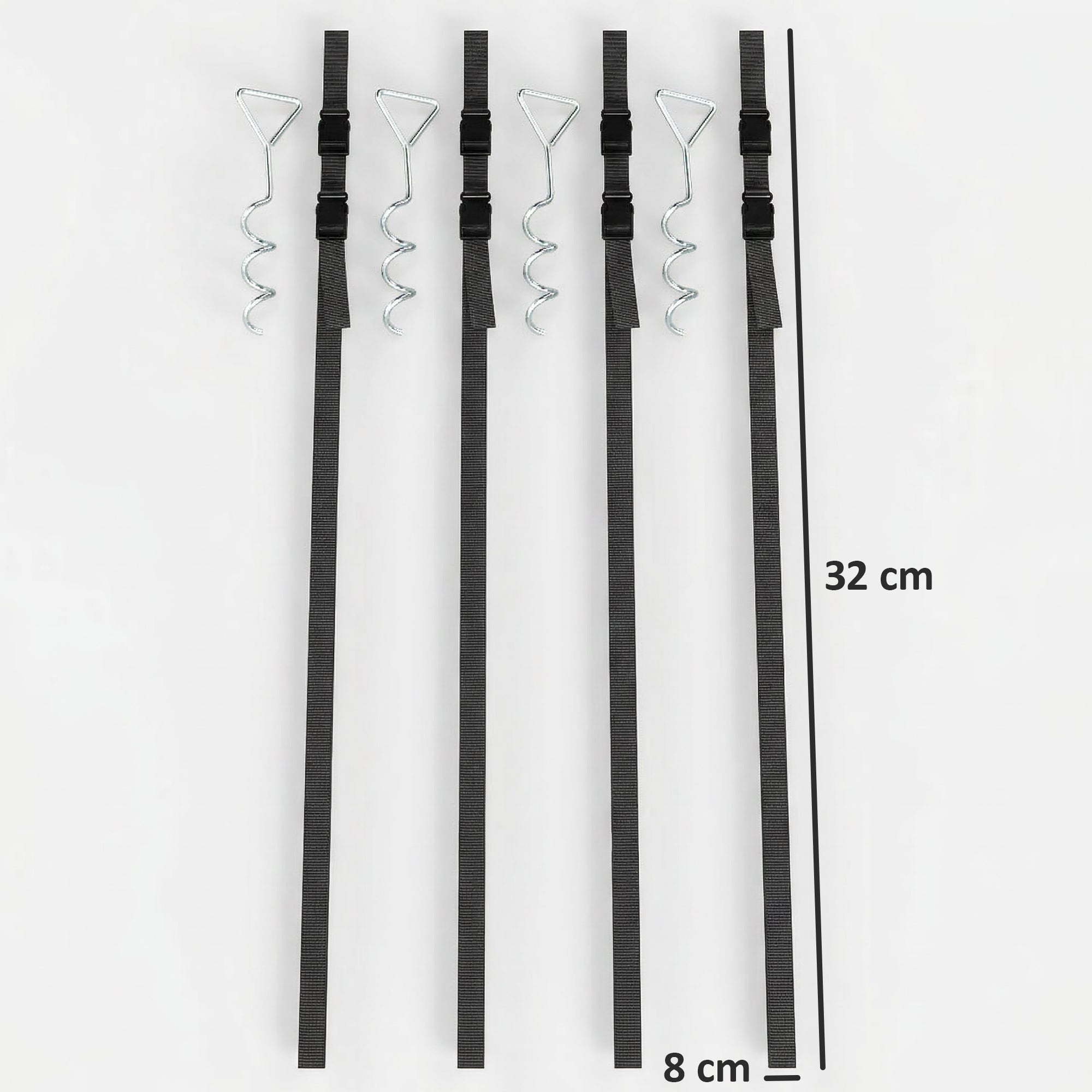 4Pcs Trampoline Anchor Kit, 32 cm Galvanised Trampoline Stakes, Spiral Ground Anchors with Triangle Head, Straps