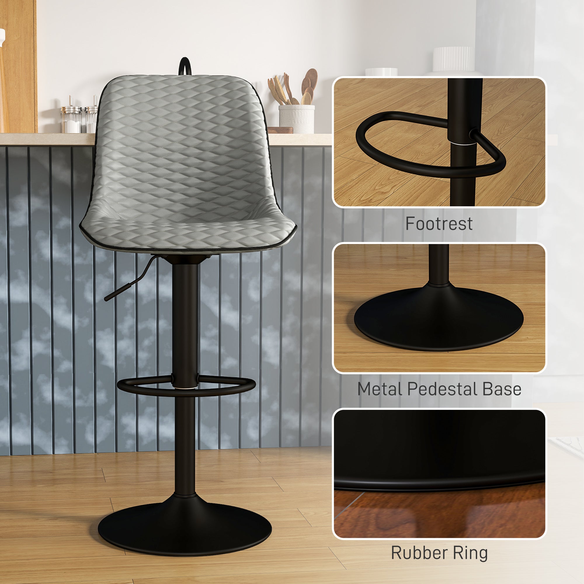 Set of Two Faux Leather Bar Stools - Grey