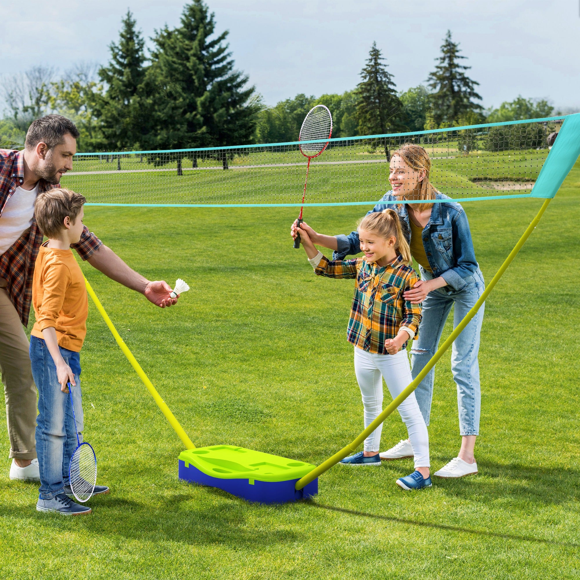 Portable Badminton Net Set w/ Volleyball Net, Rackets, Shuttlecocks