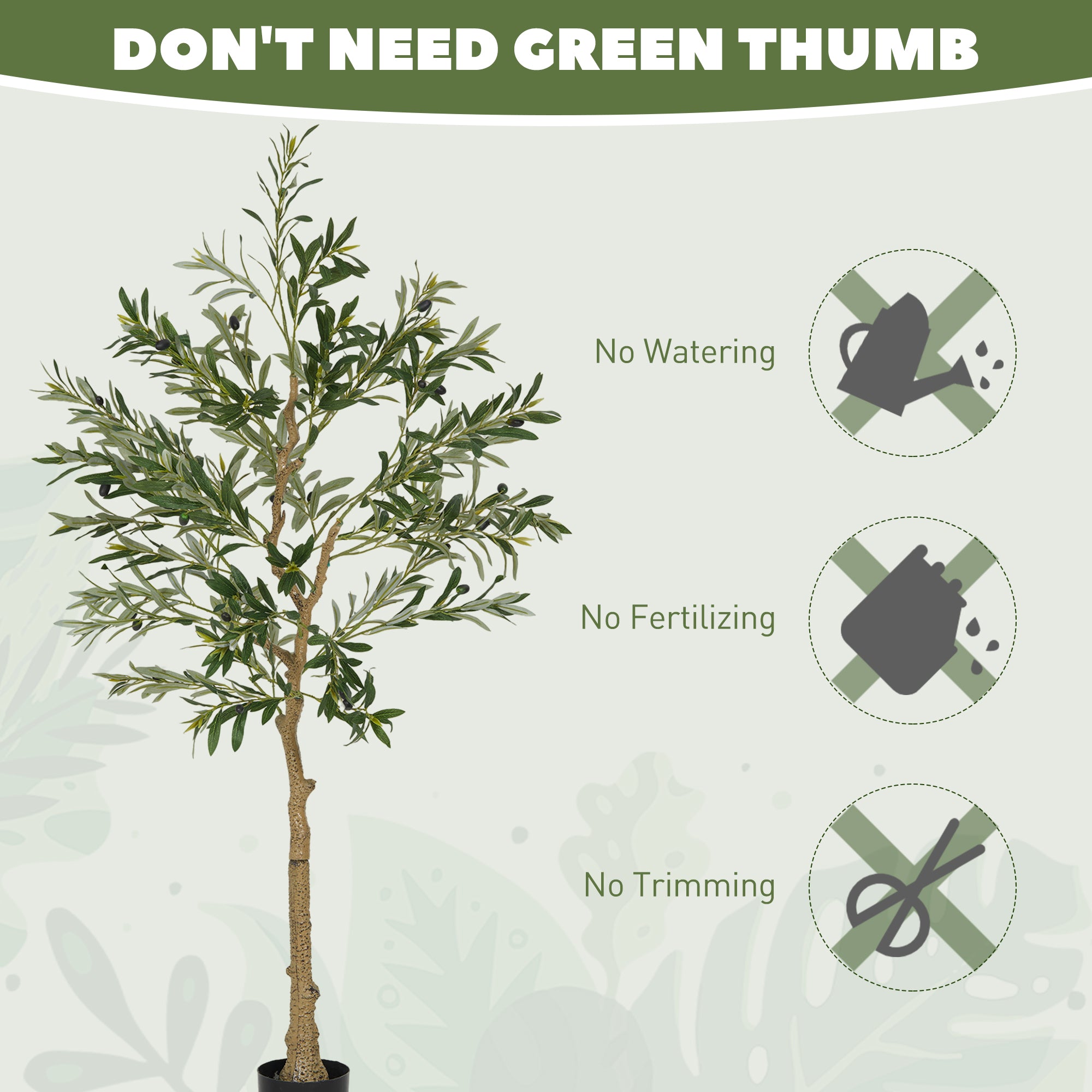 5ft/ 150cm Decorative Artificial Plant, Silk Olive Tree with 720 Leaves and 32 Olive Fruits in Pot, Fake Plant for Home, Office, Living Room, Indoor Decor