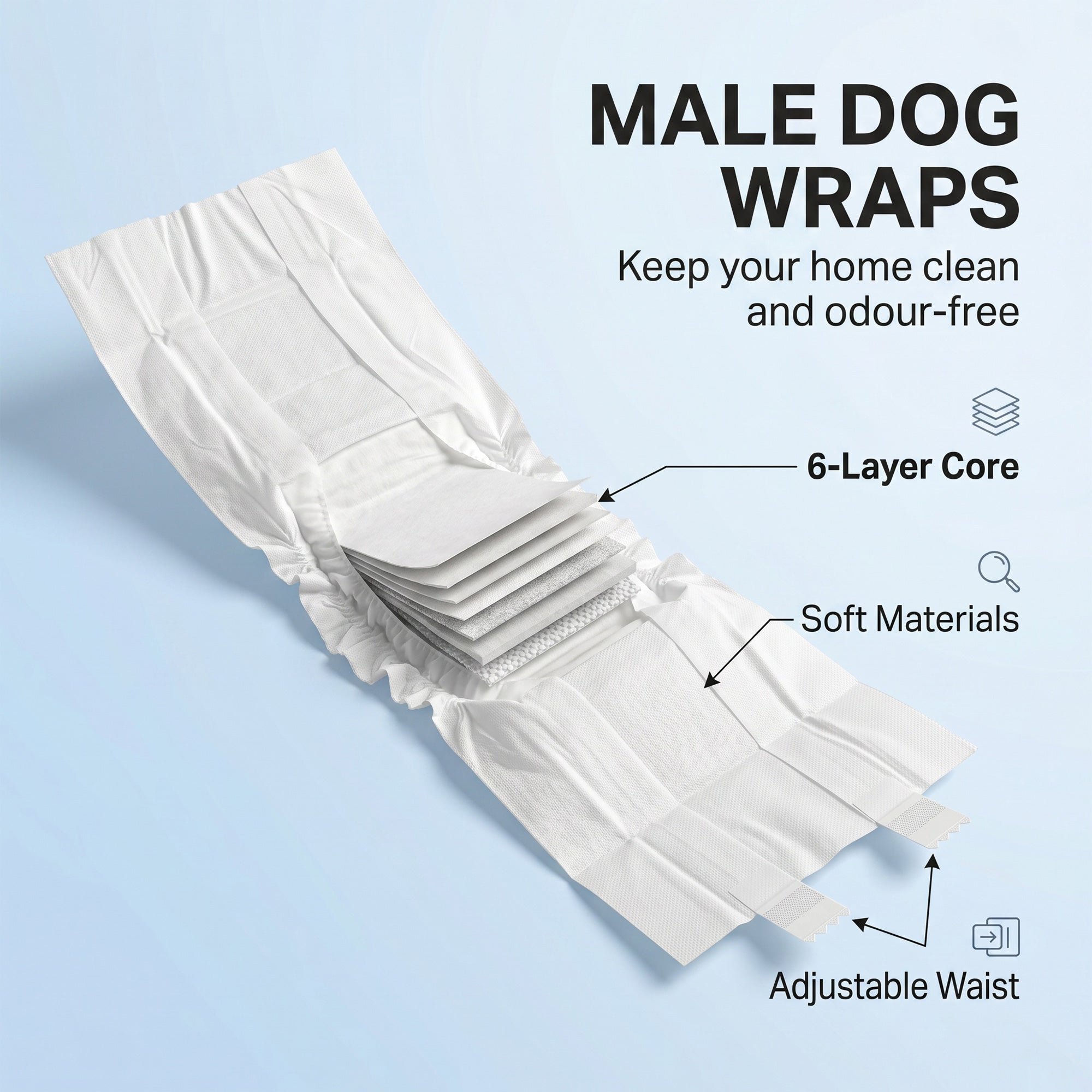 Dog Diapers Super Absorbent Leak-Proof Dog Nappies for Male Dogs Size XS 20-28 cm Waist